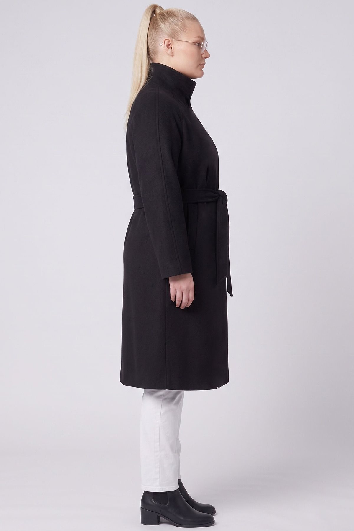 Double-Breasted Wool Blend Coat Black