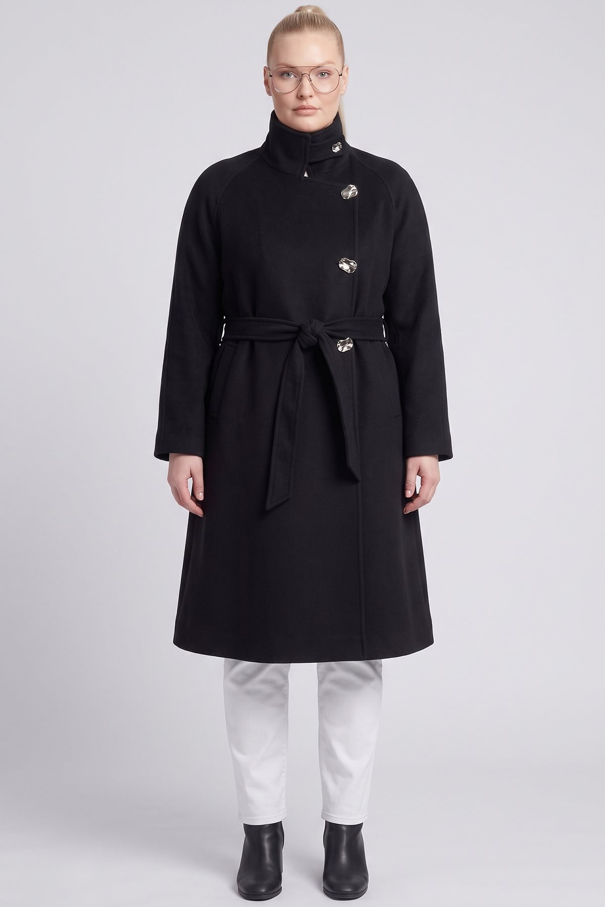 Double-Breasted Wool Blend Coat Black