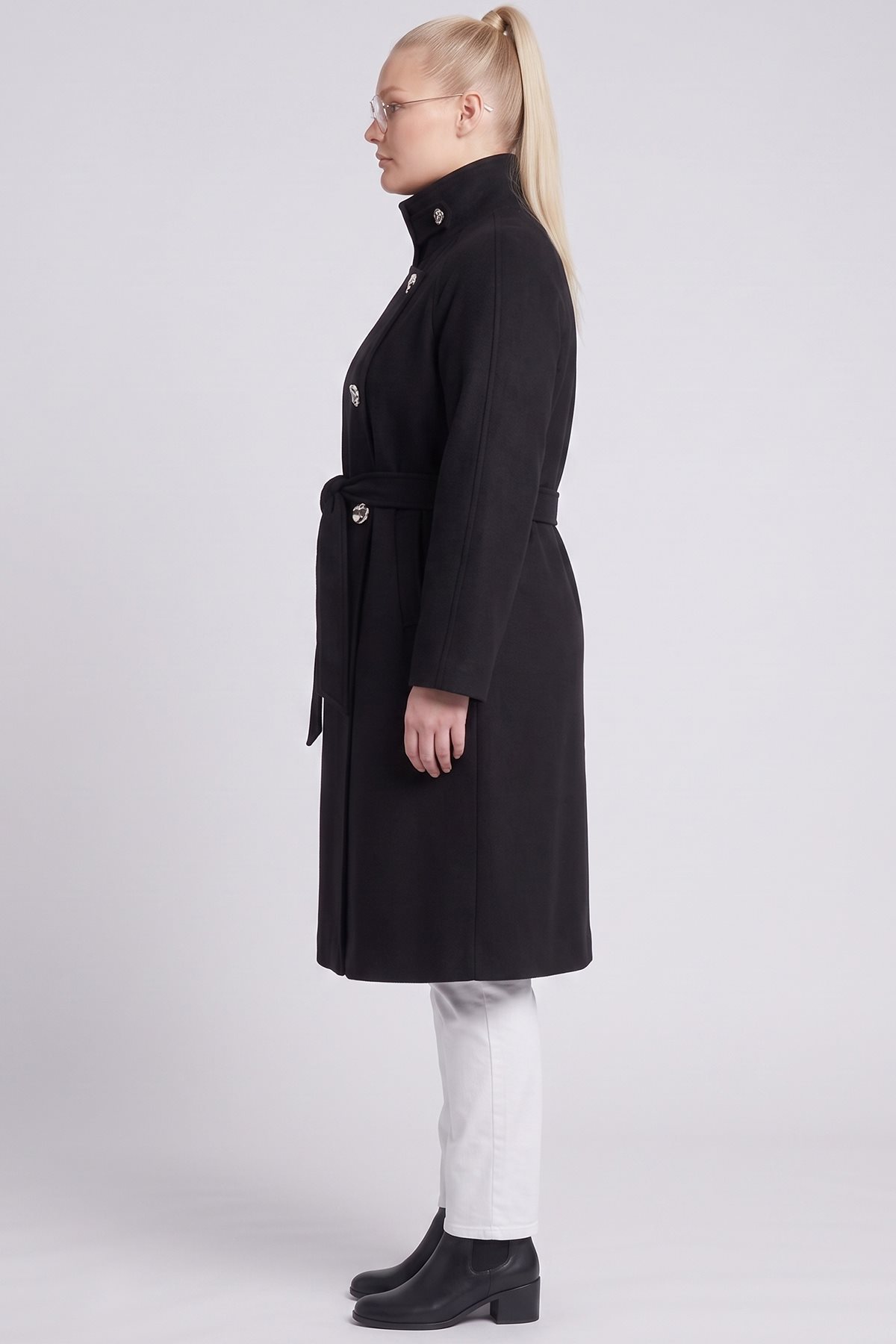 Double-Breasted Wool Blend Coat Black