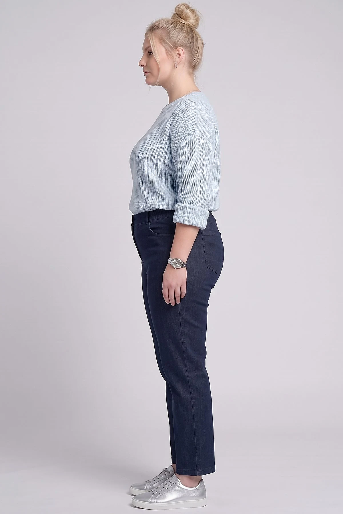 High-Waisted Washed Trousers Navy