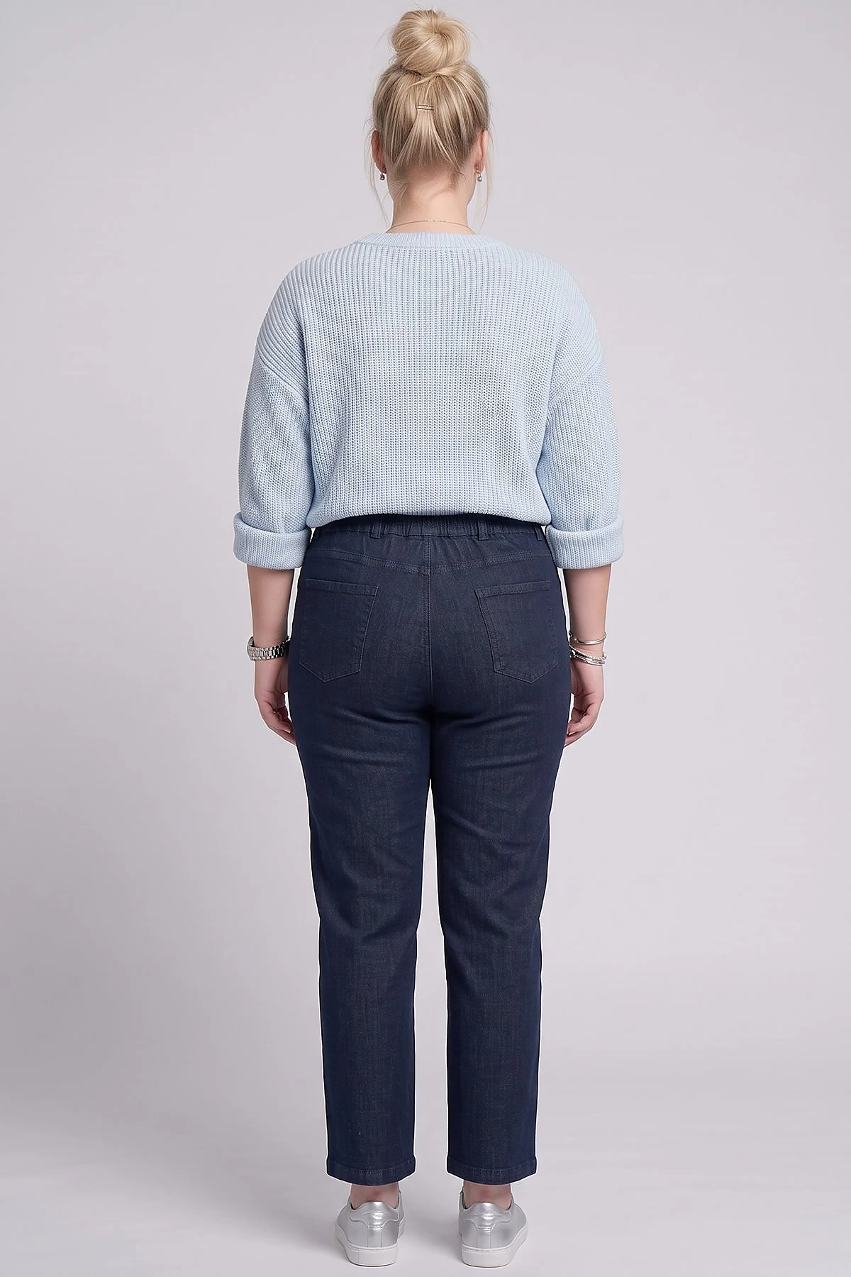 High-Waisted Washed Trousers Navy