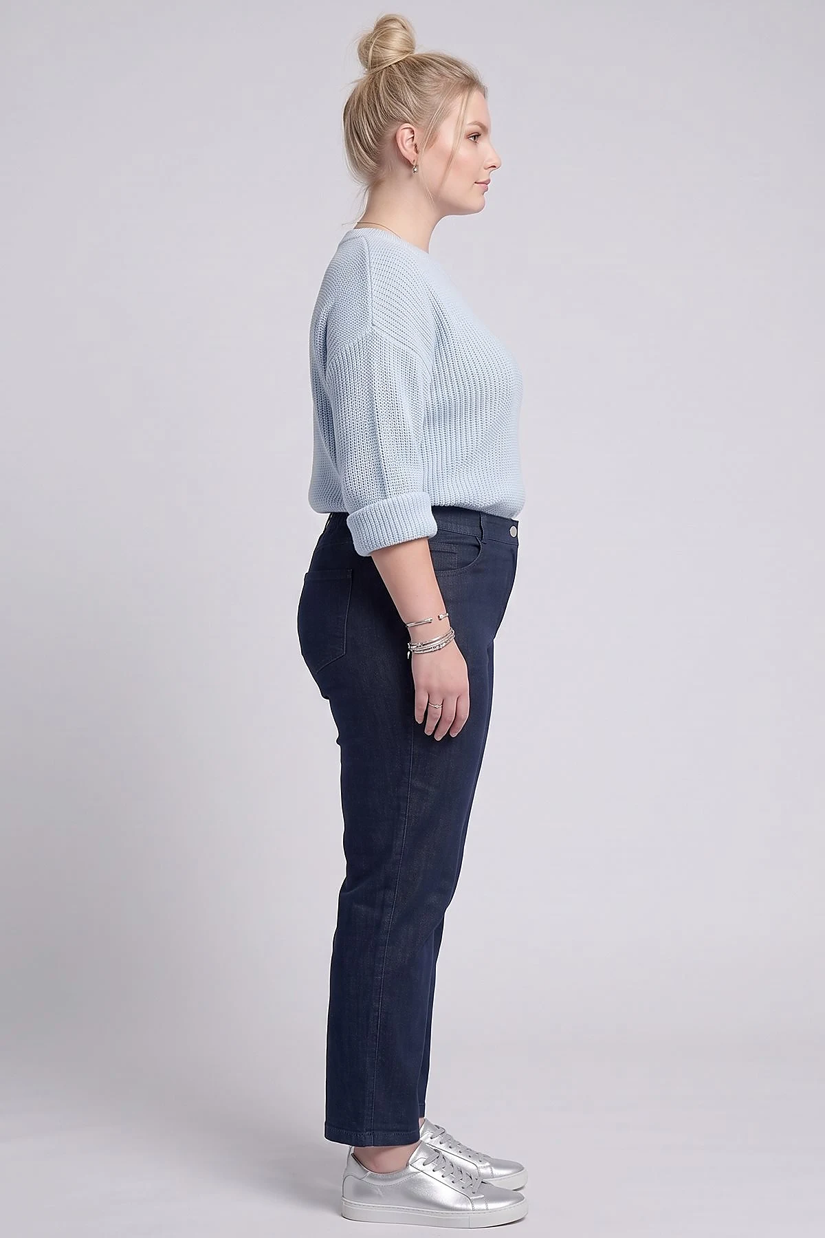 High-Waisted Washed Trousers Navy