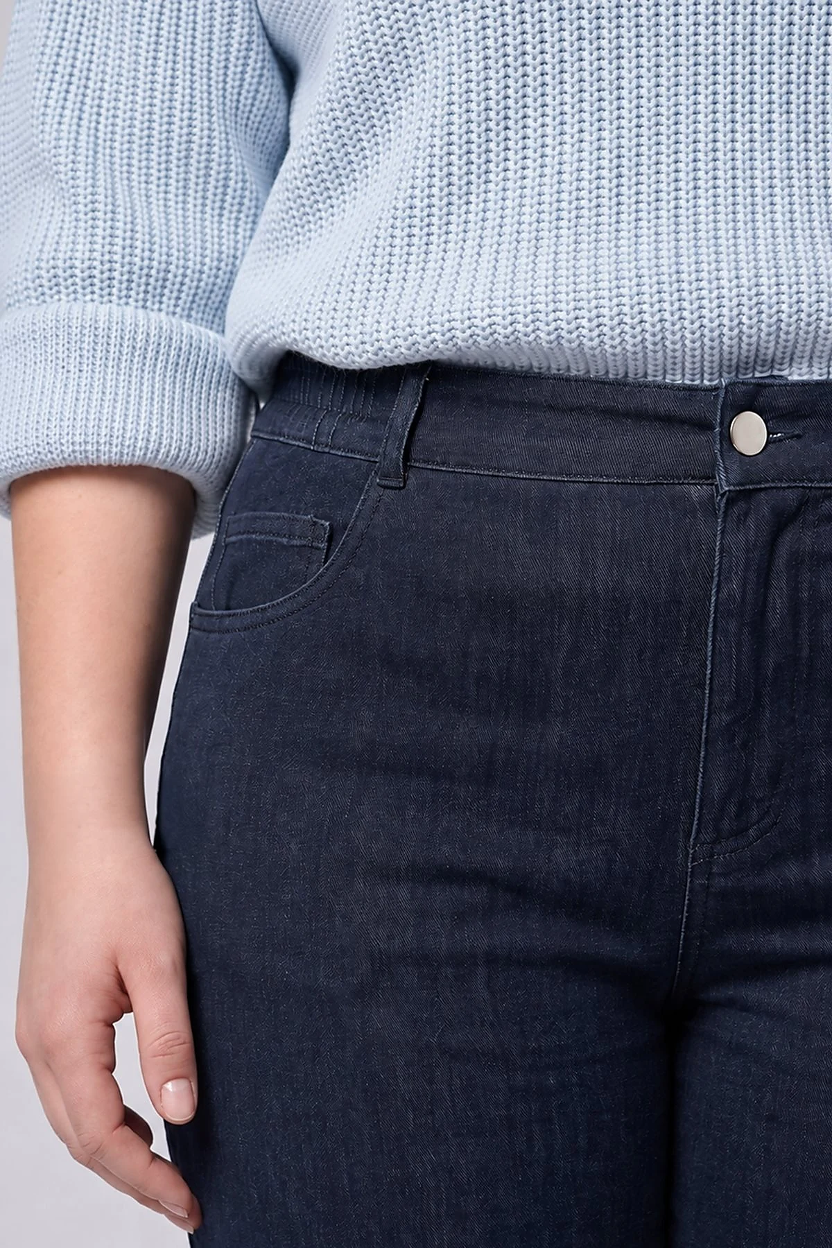 High-Waisted Washed Trousers Navy