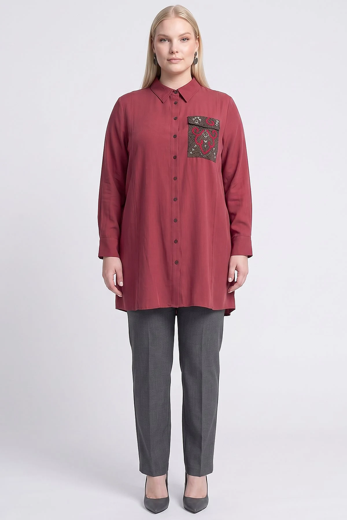 Beaded Rayon Tunic Red
