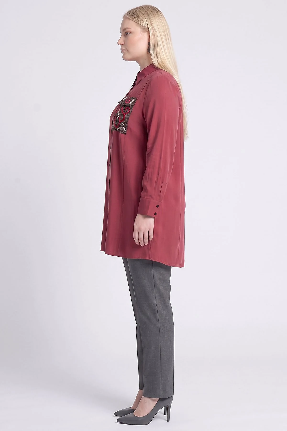 Beaded Rayon Tunic Red