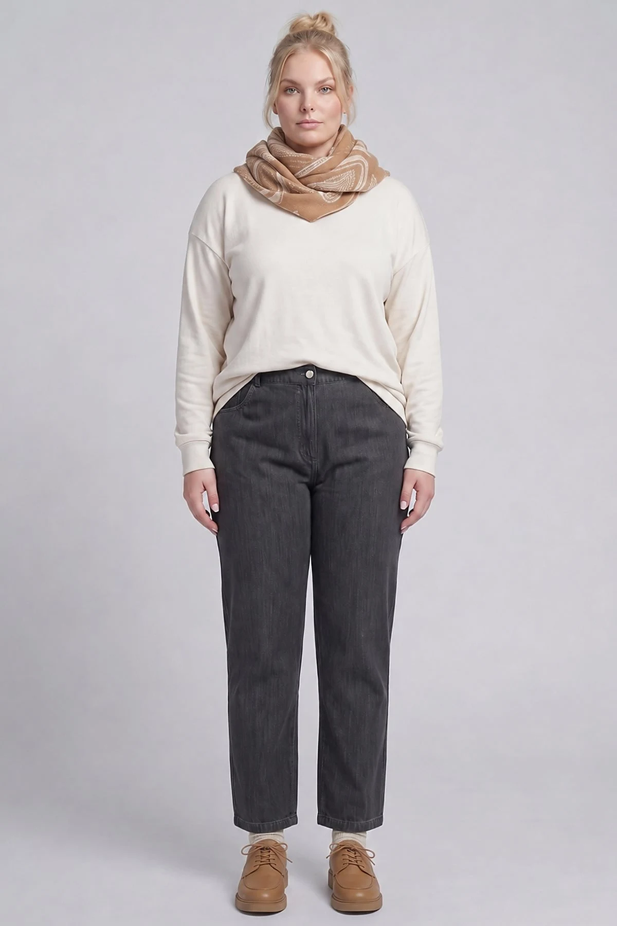 High-Waisted Washed Trousers Black