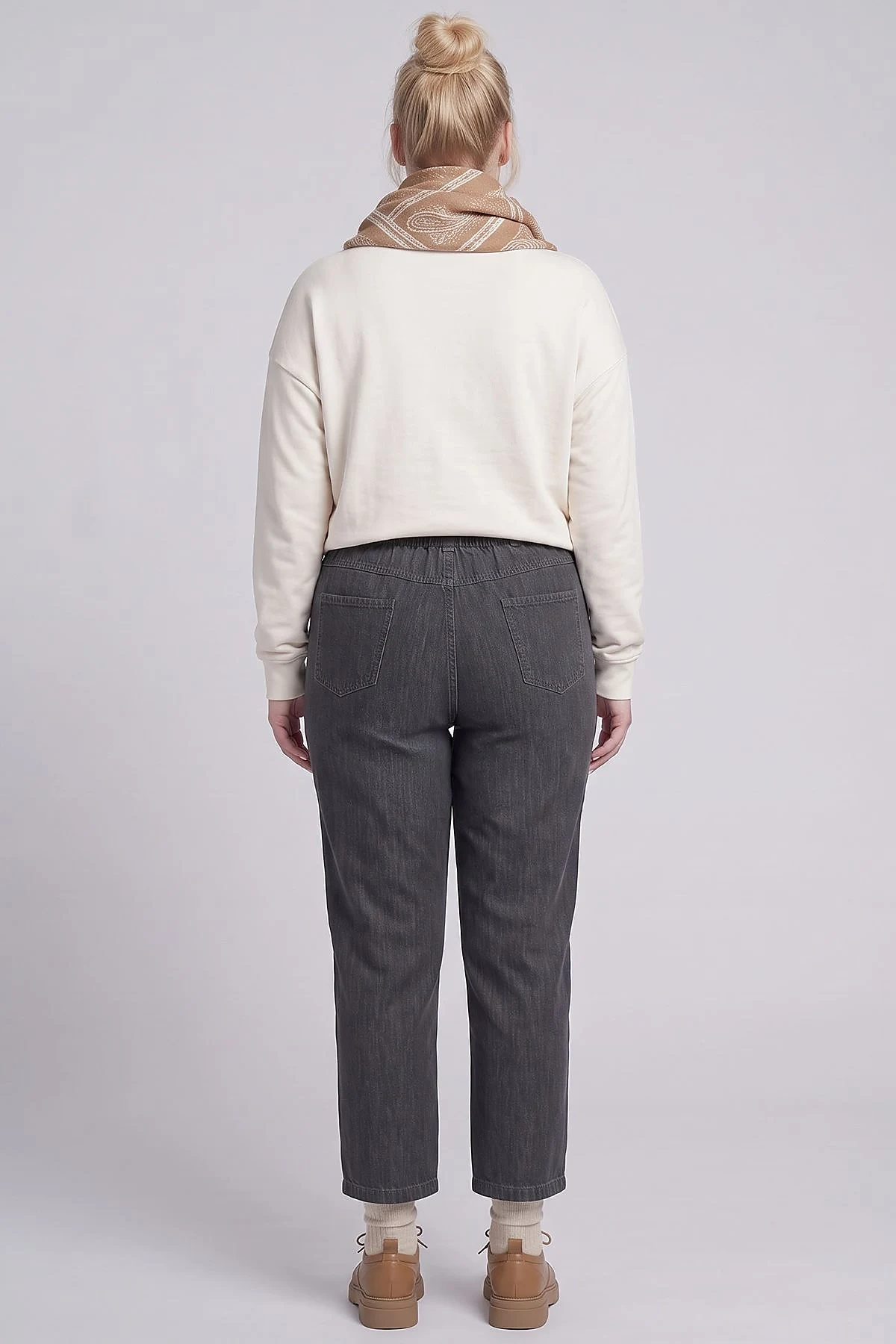 High-Waisted Washed Trousers Black
