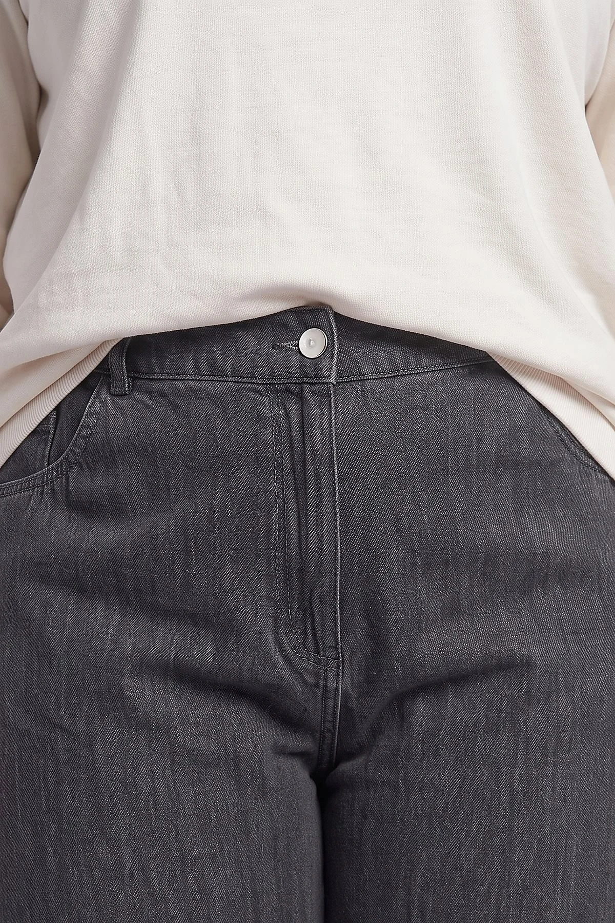 High-Waisted Washed Trousers Black