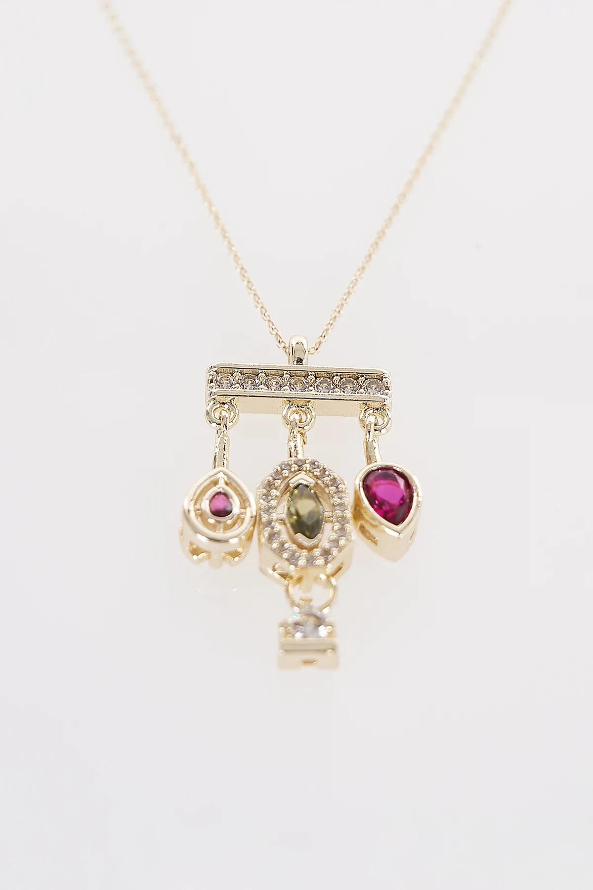 Triple Pendant Necklace Gold