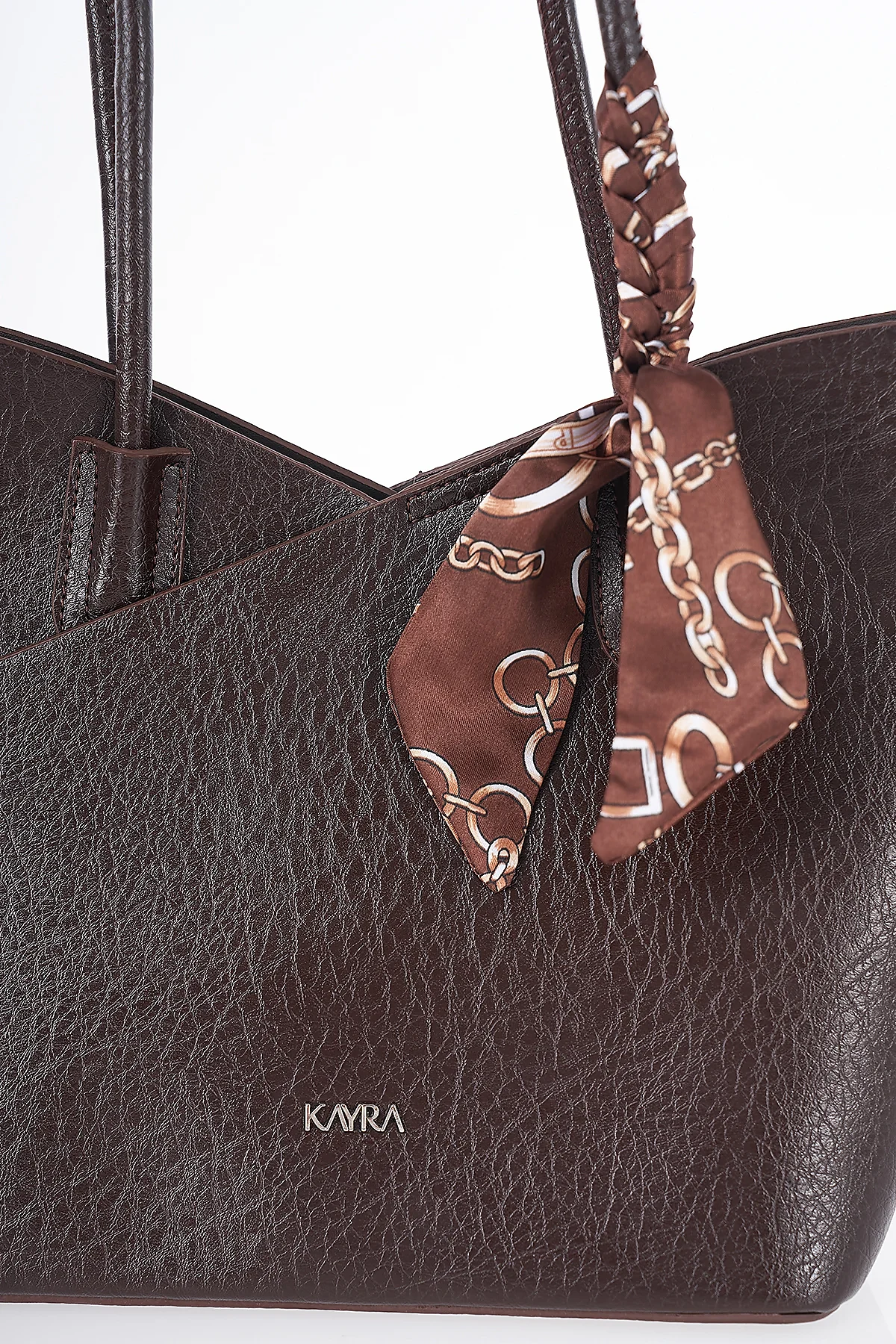Scarf Detail Shoulder Bag Dark Brown