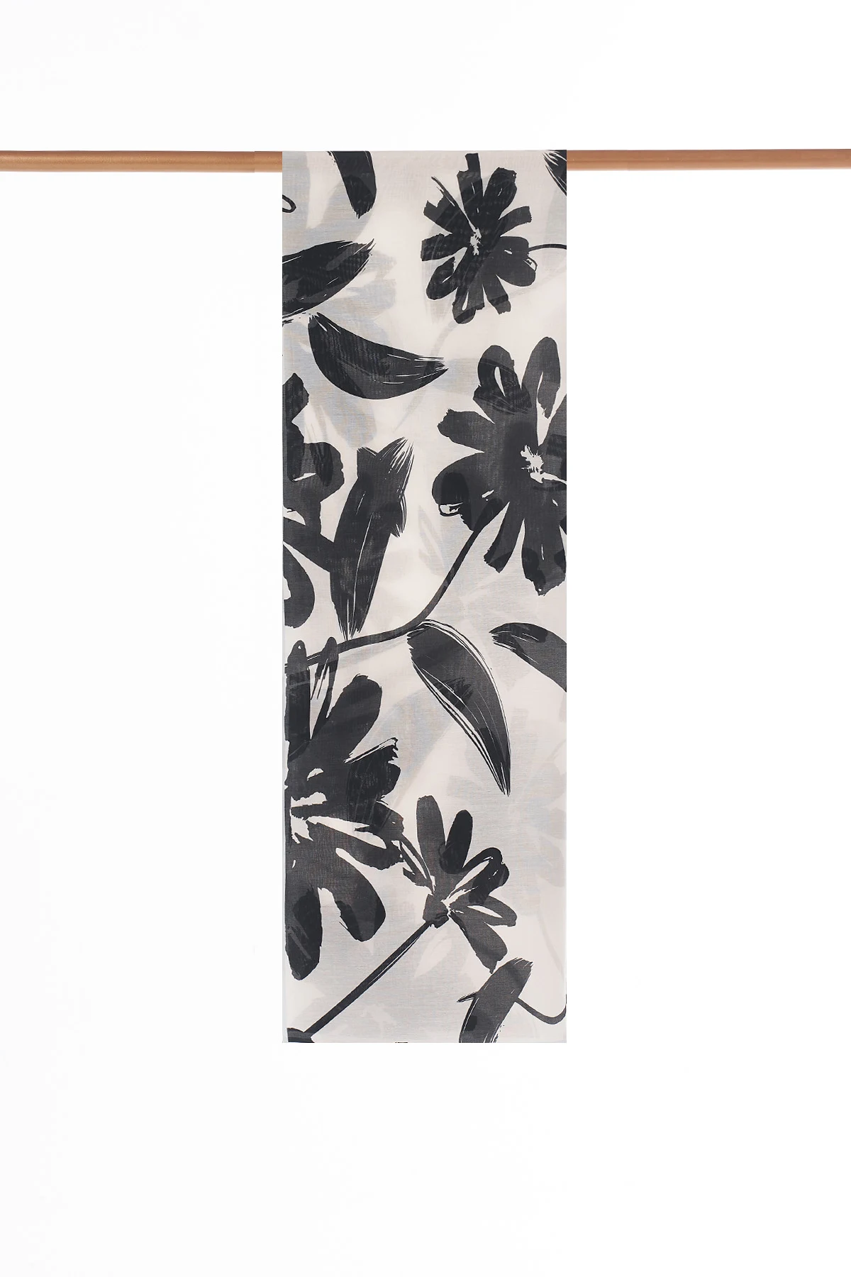 Floral Pattern Silk Scarf Black-Cream
