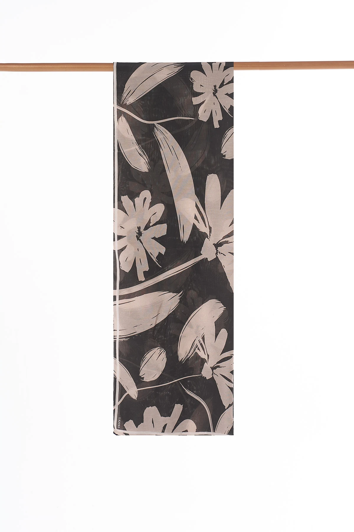 Floral Pattern Silk Scarf Dark Brown