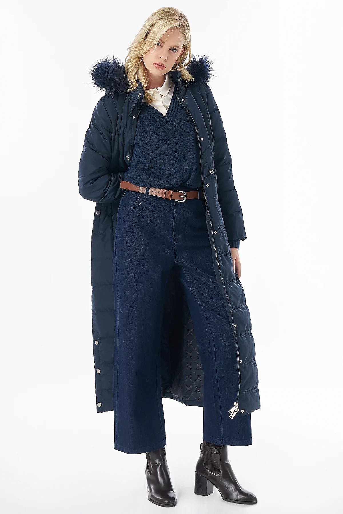 Elastic-Waist Goose Down-Filled Jacket Navy