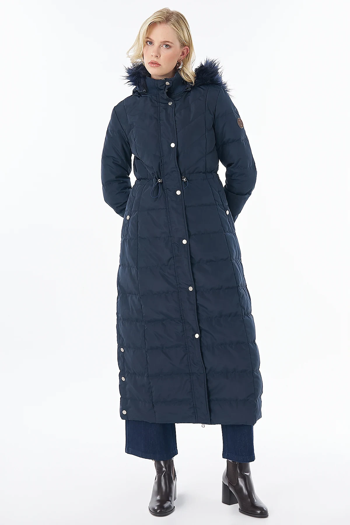 Elastic-Waist Goose Down-Filled Jacket Navy