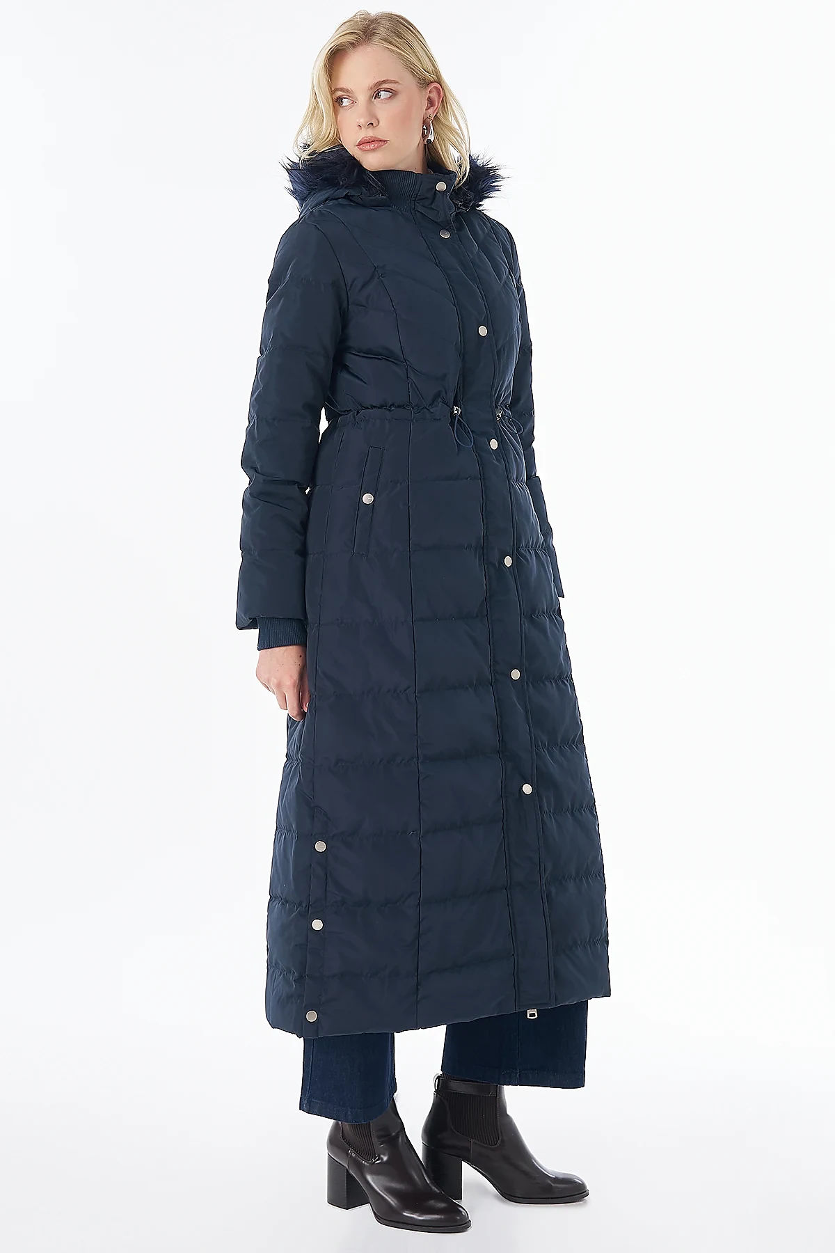 Elastic-Waist Goose Down-Filled Jacket Navy
