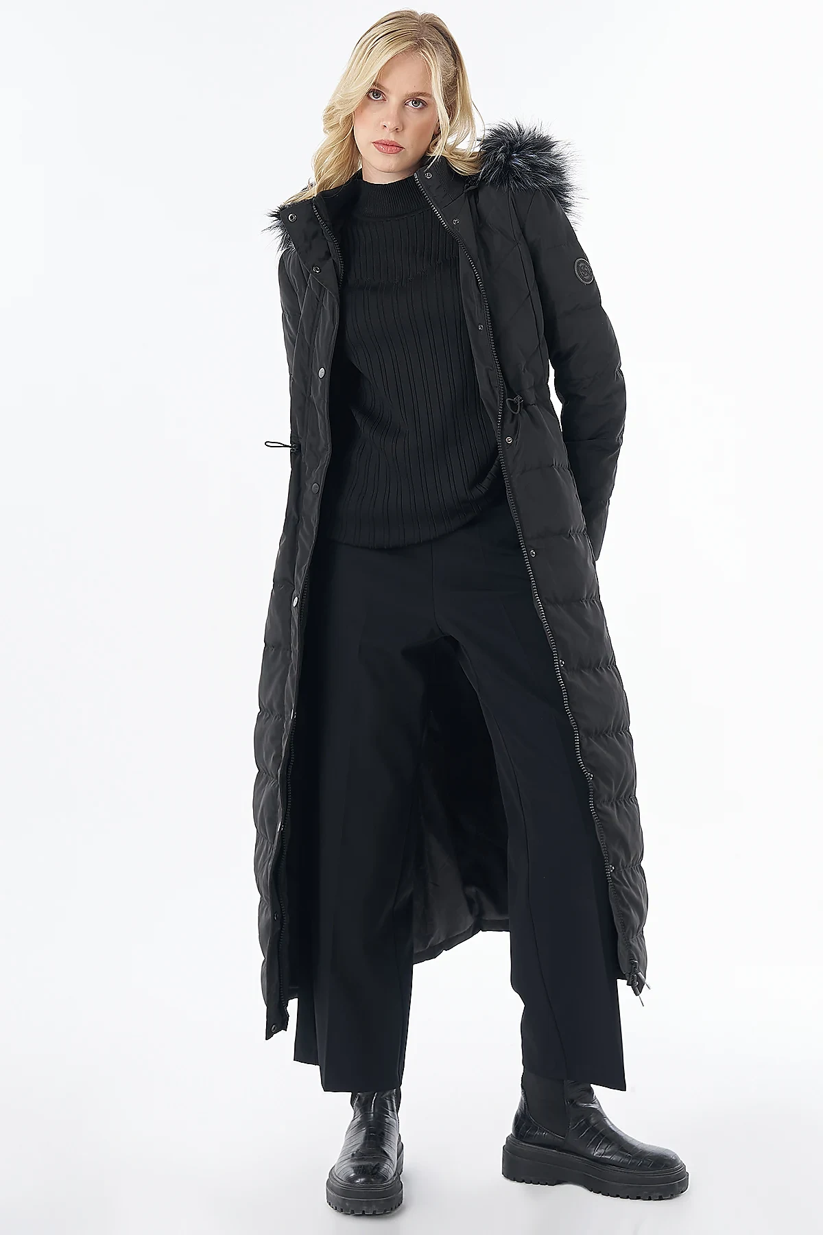 Elastic-Waist Goose Down-Filled Jacket Black