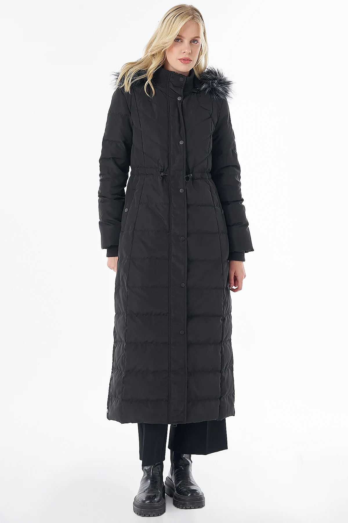 Elastic-Waist Goose Down-Filled Jacket Black