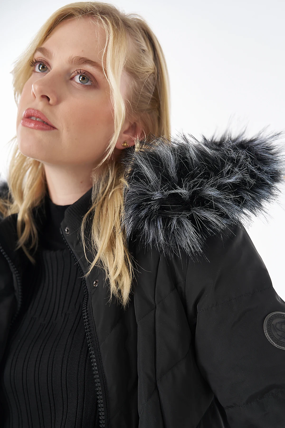 Elastic-Waist Goose Down-Filled Jacket Black