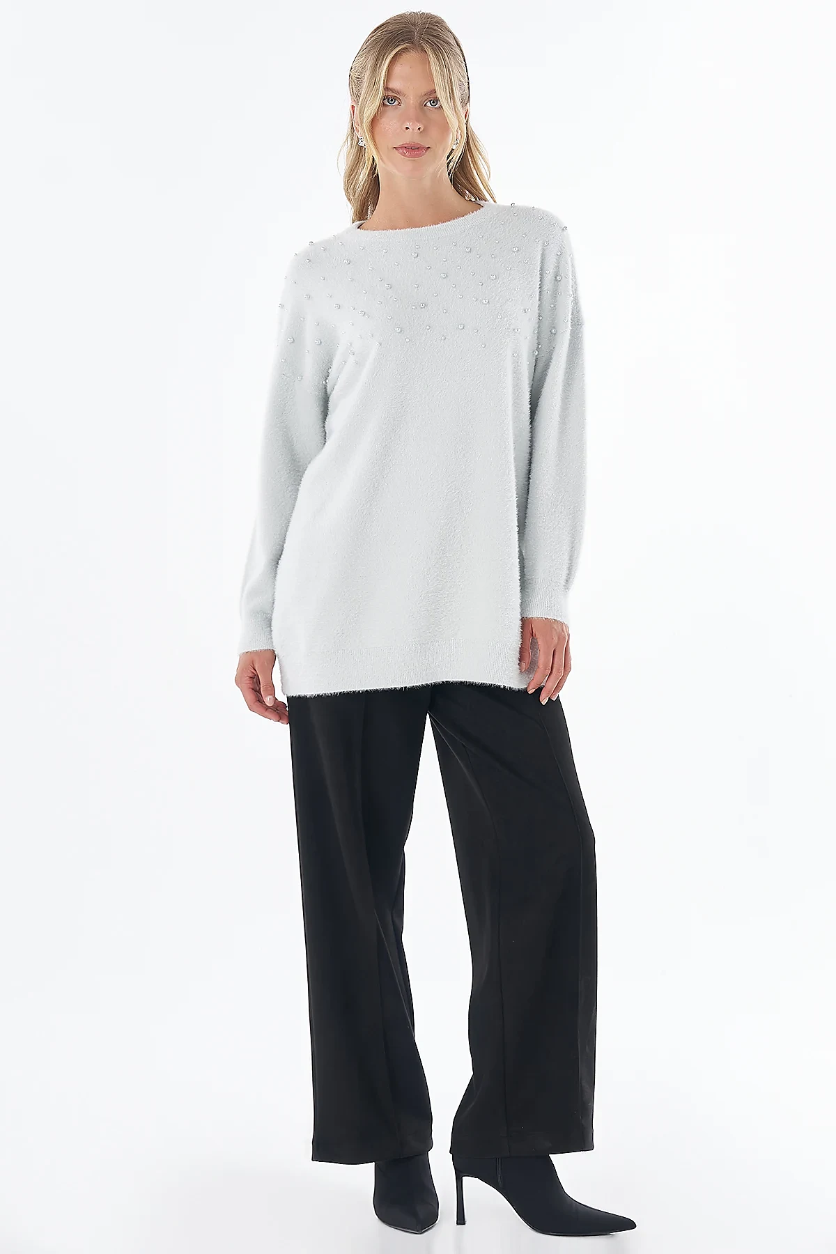 Pearl-Detail Knitted Tunic Blue