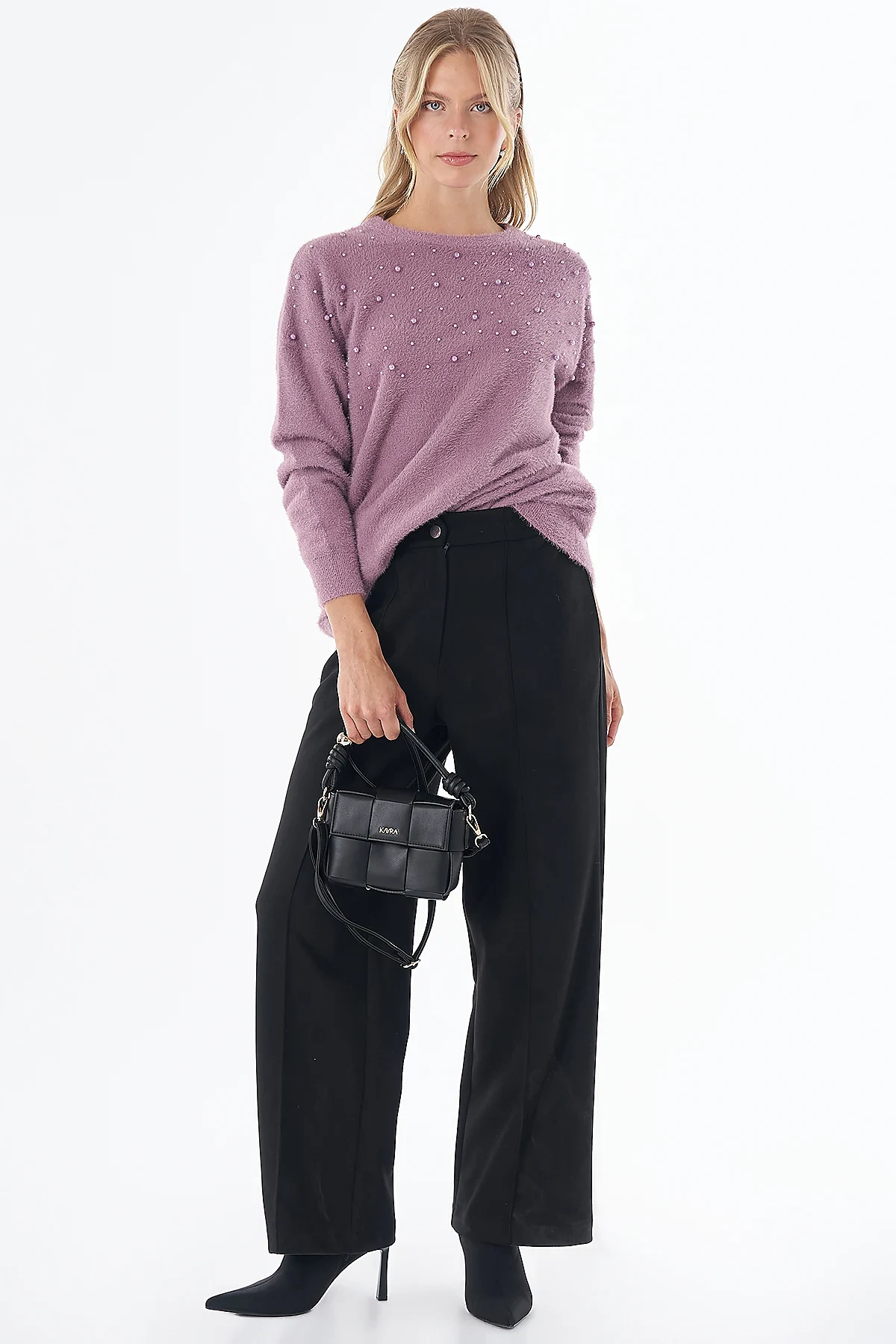 Pearl-Detail Knitted Tunic Dusty Rose