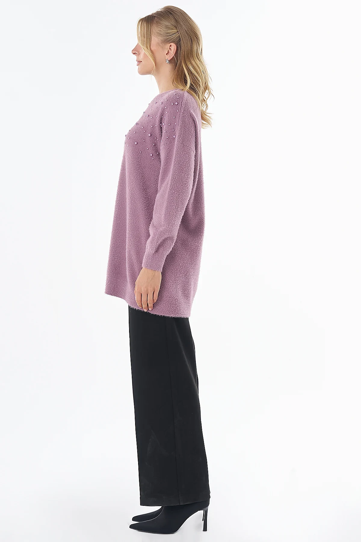 Pearl-Detail Knitted Tunic Dusty Rose