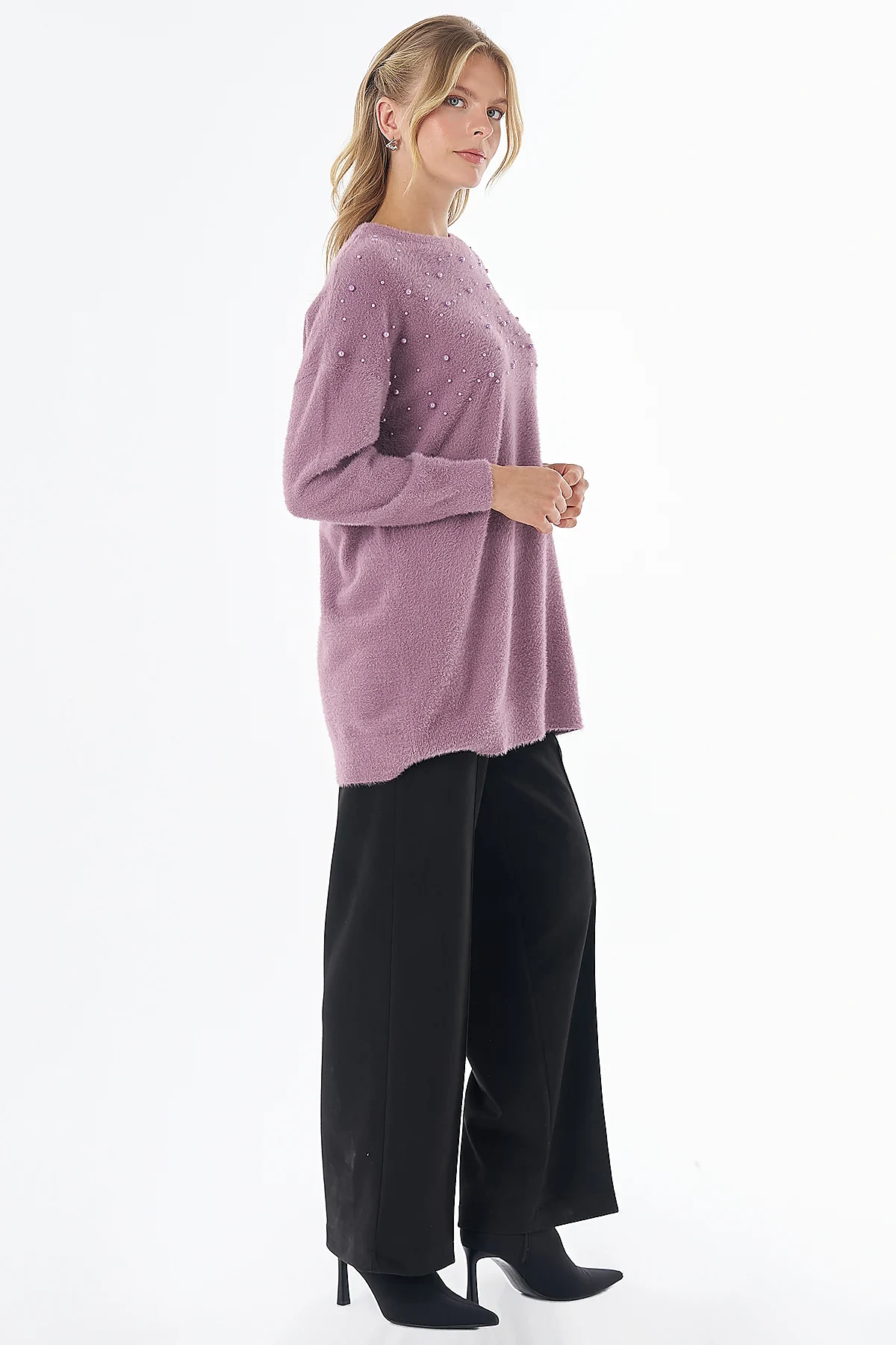 Pearl-Detail Knitted Tunic Dusty Rose