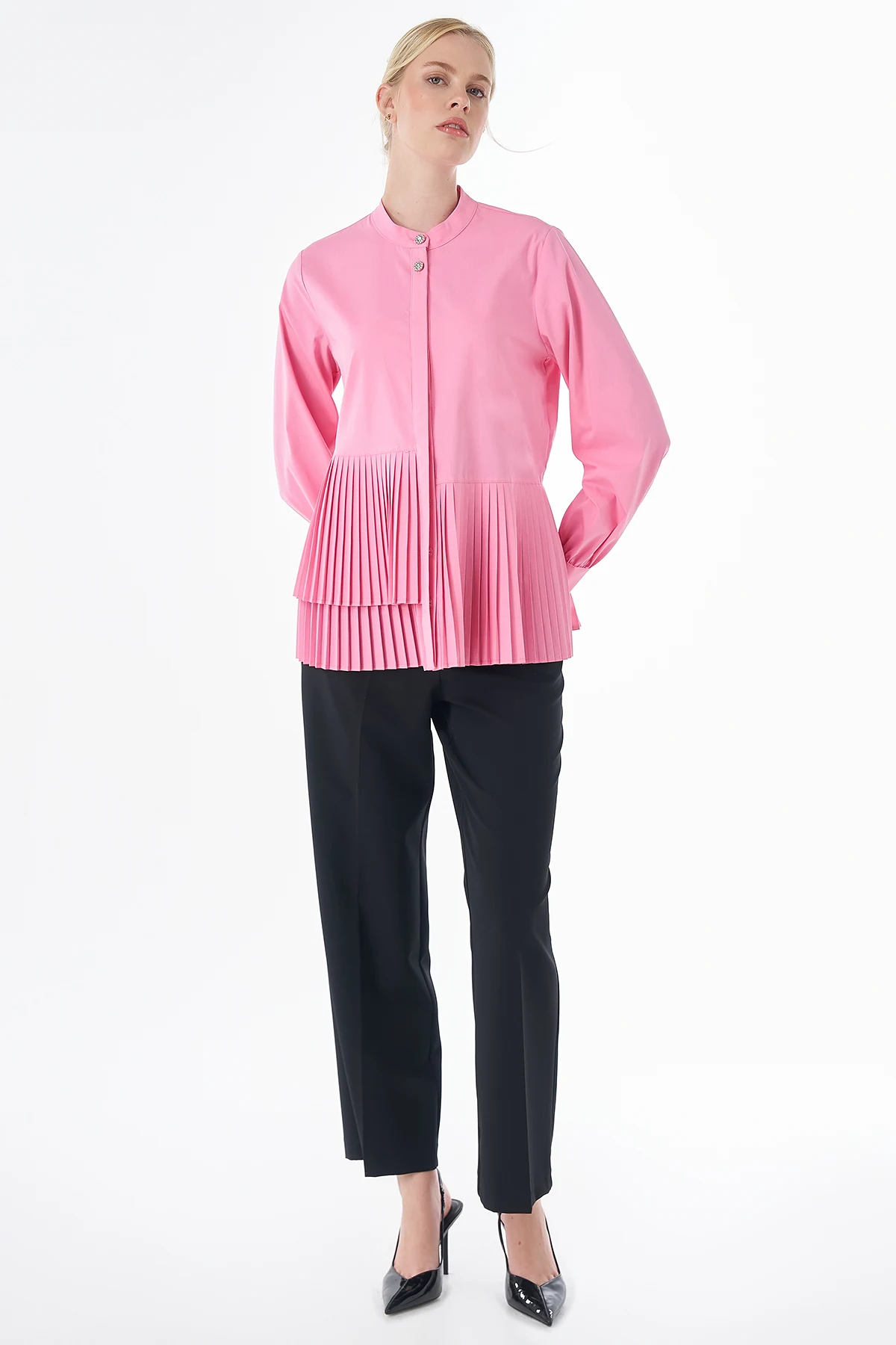 Piliseli Pamuklu Tunik Pembe 