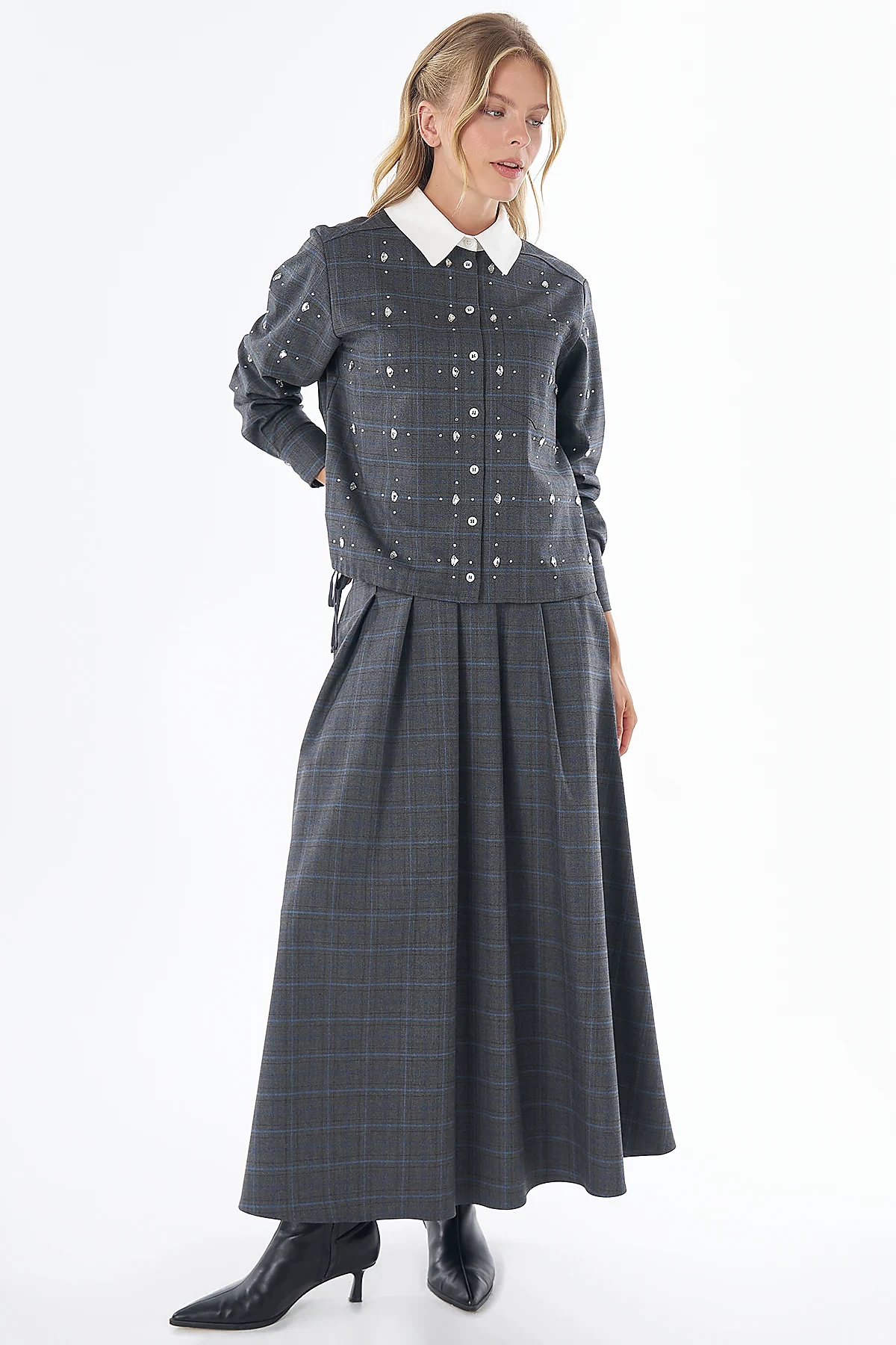 Checkered Two-Piece Set Charcoal