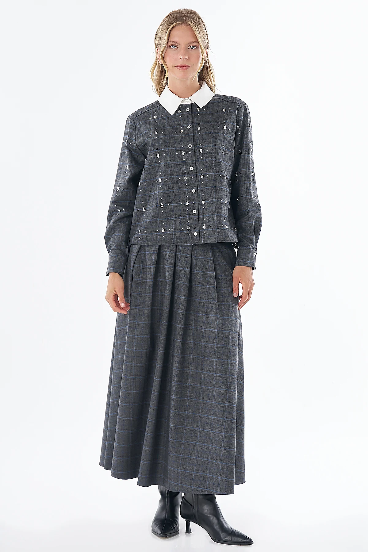 Checkered Two-Piece Set Charcoal