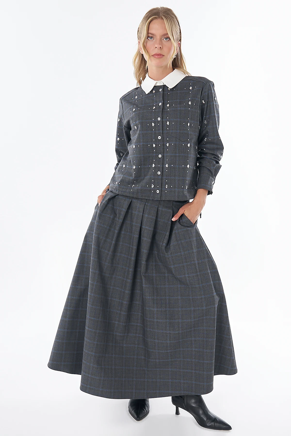Checkered Two-Piece Set Charcoal