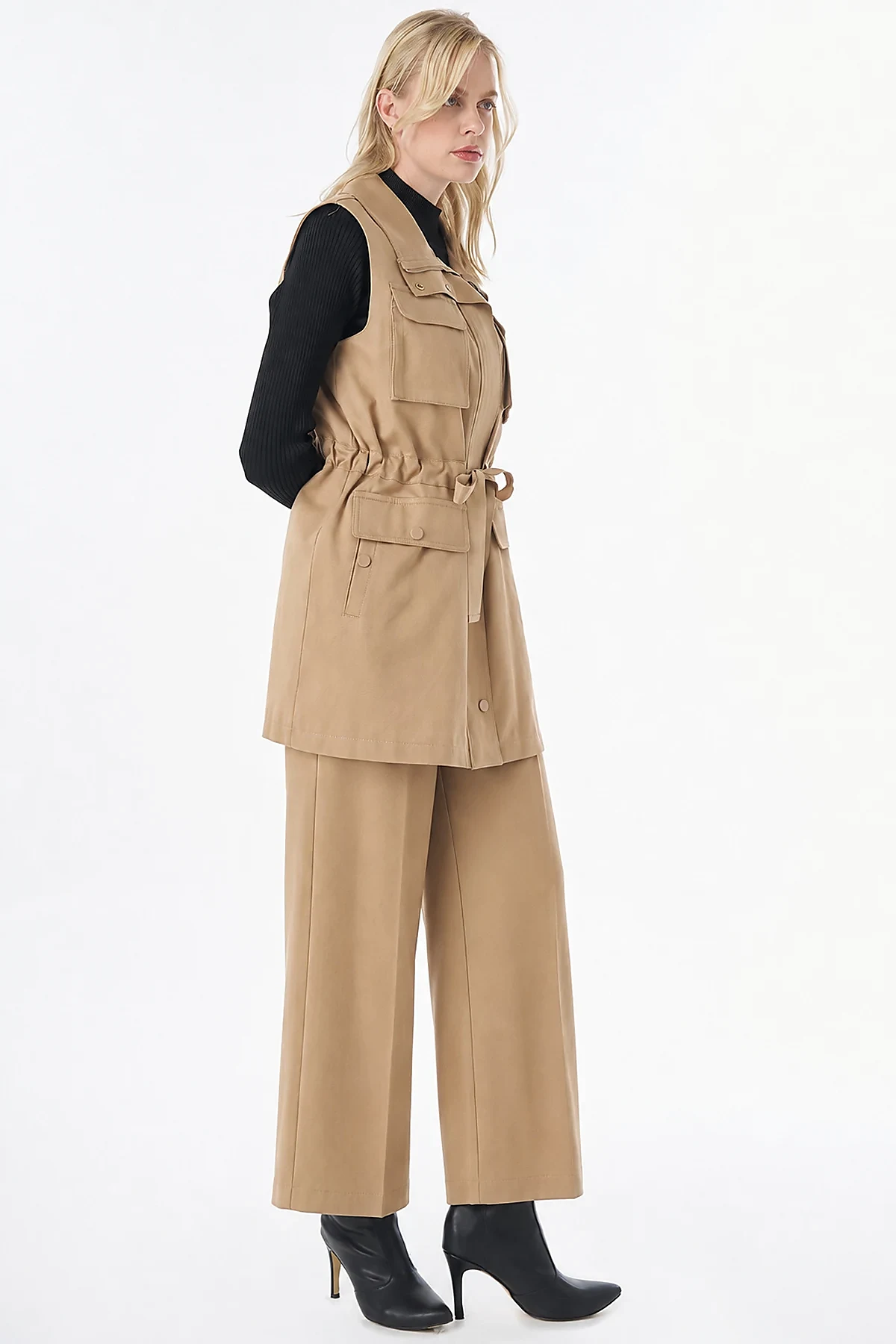Grosgrain-Tie Two-Piece Set Beige