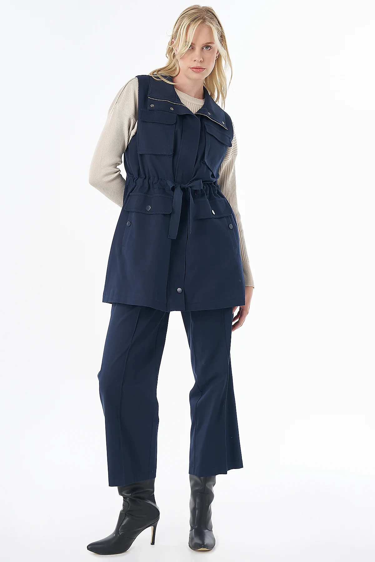 Grosgrain-Tie Two-Piece Set Navy 