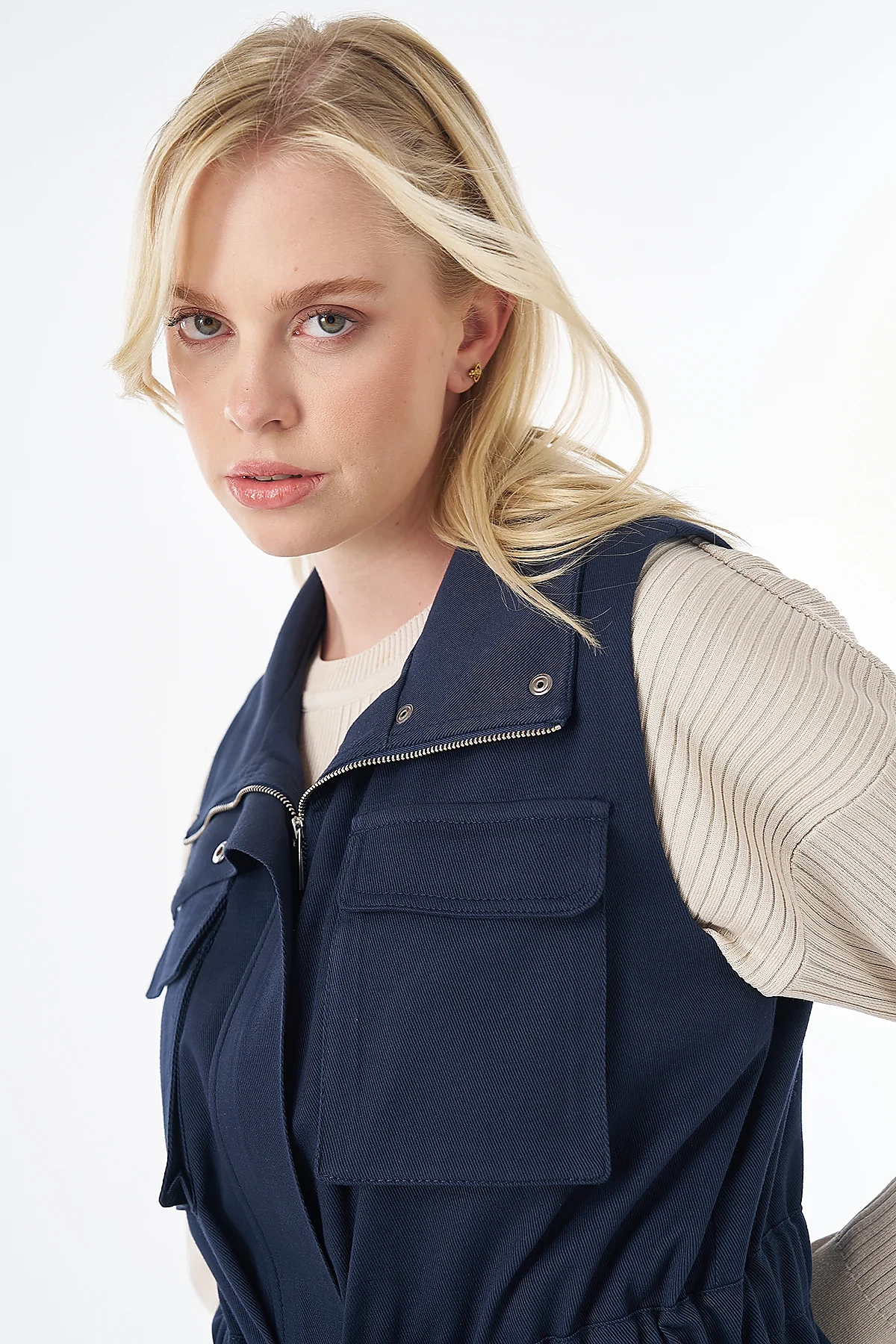Grosgrain-Tie Two-Piece Set Navy 
