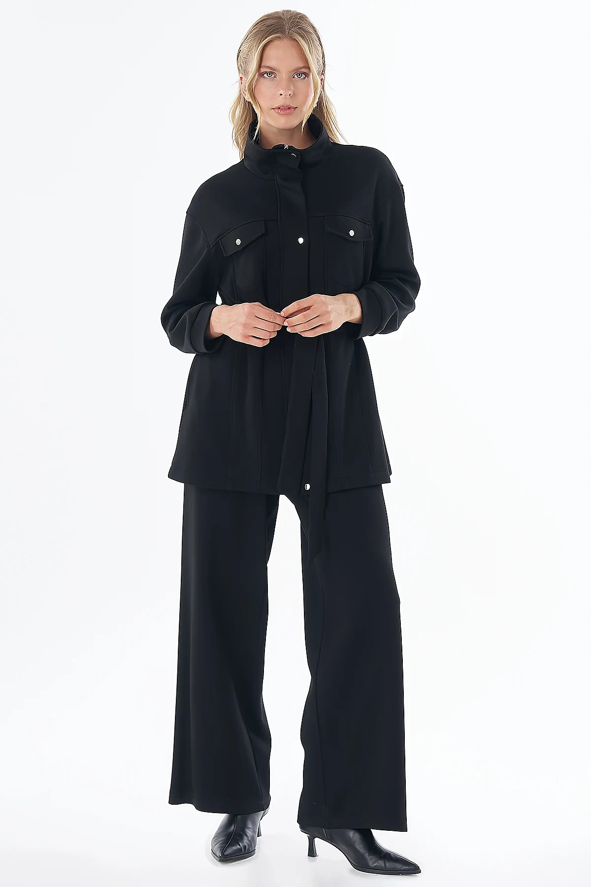Belted Two-Piece Set Black 