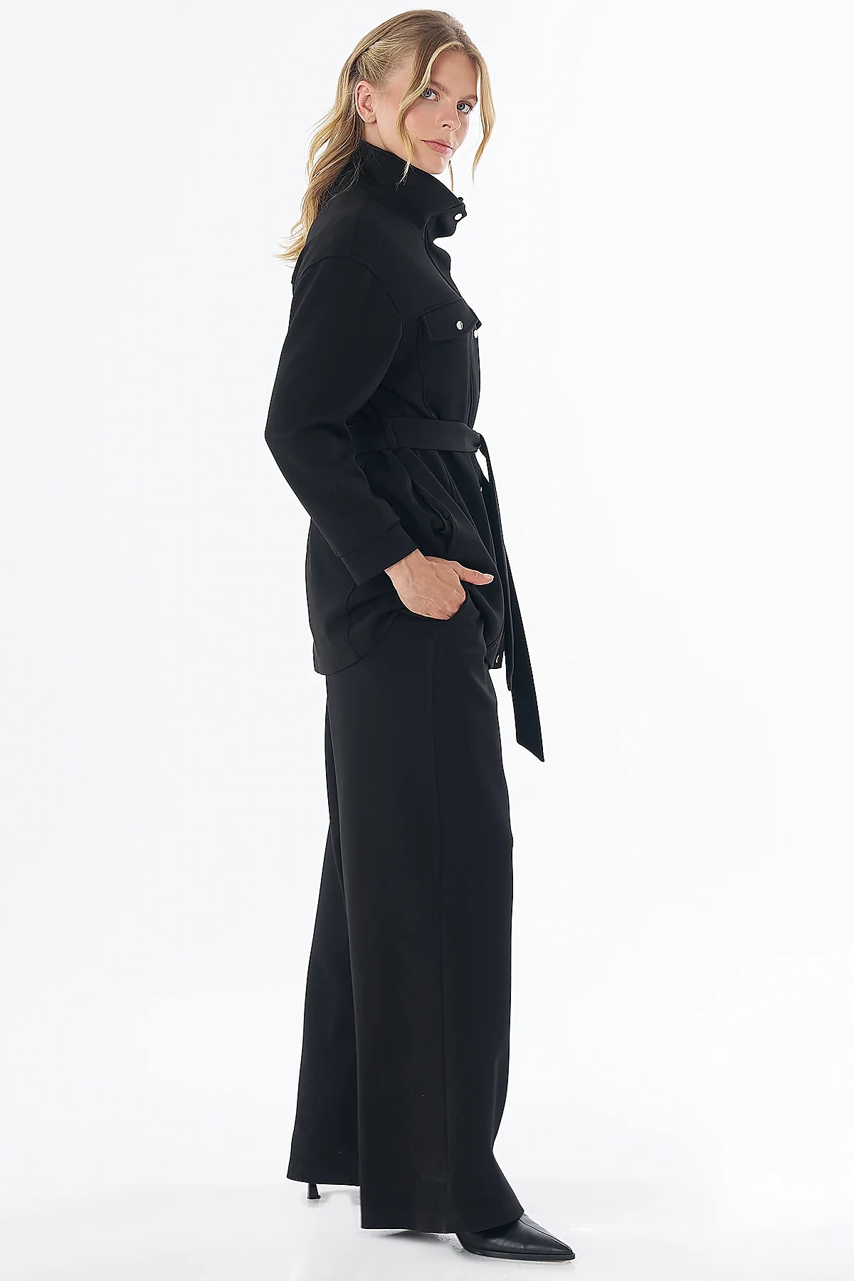 Belted Two-Piece Set Black 