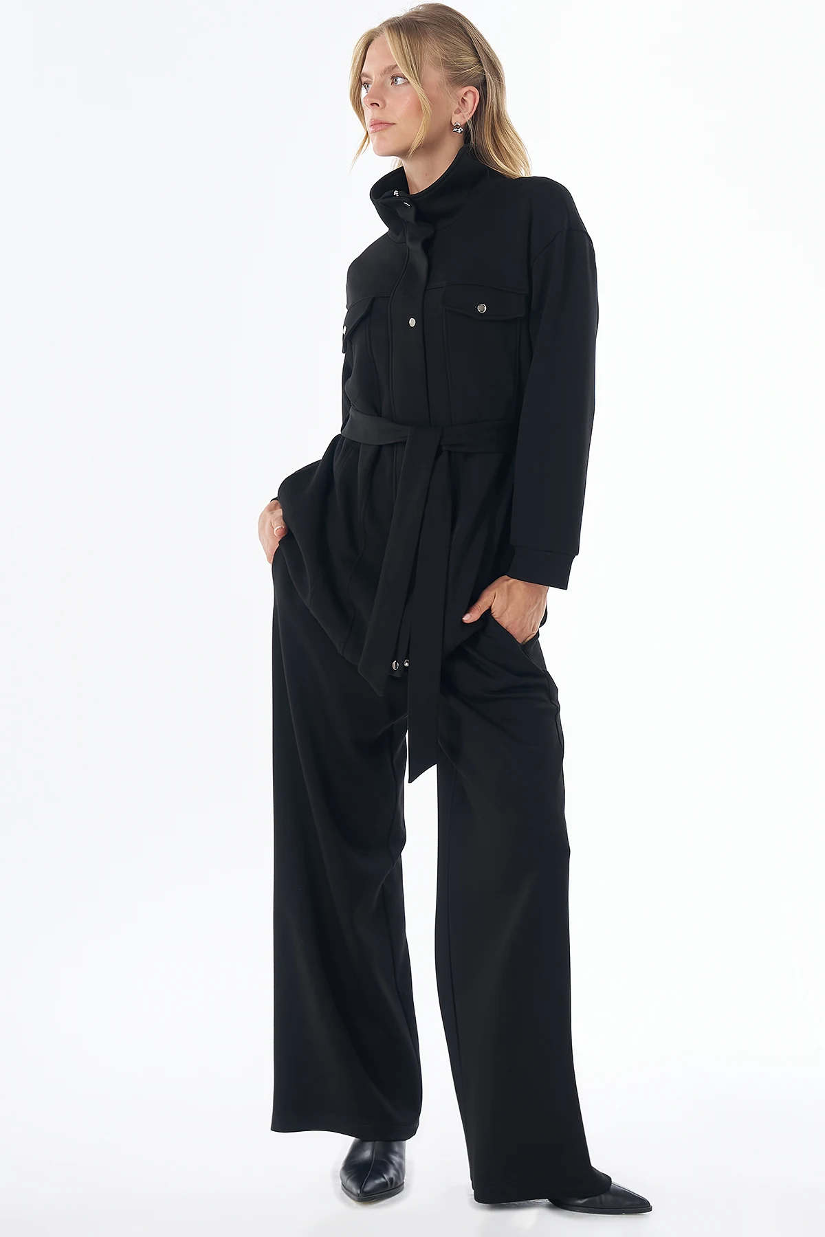 Belted Two-Piece Set Black 