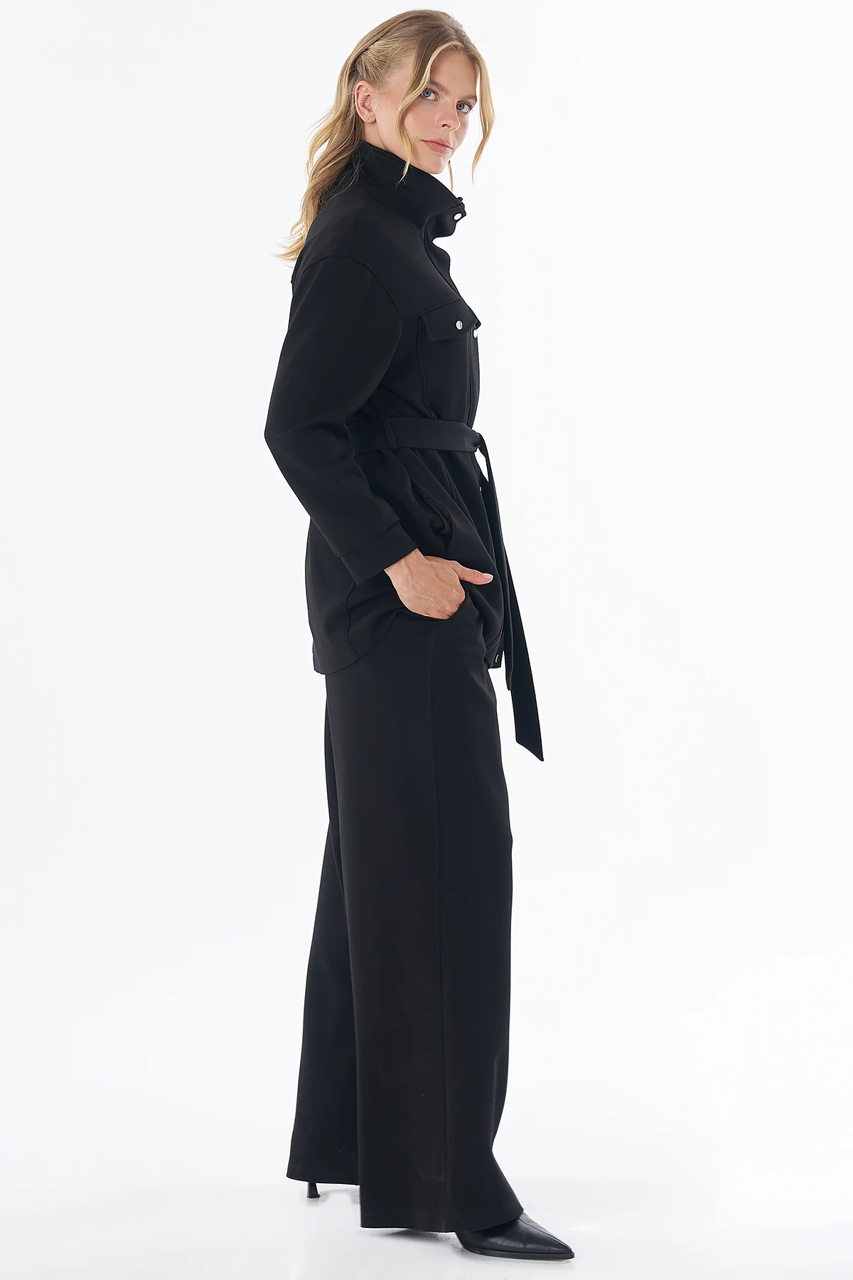 Belted Two-Piece Set Black 
