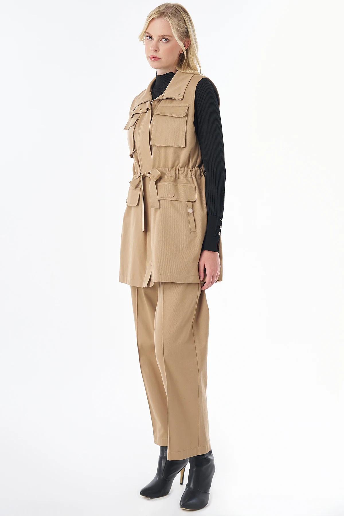 Grosgrain-Tie Two-Piece Set Beige