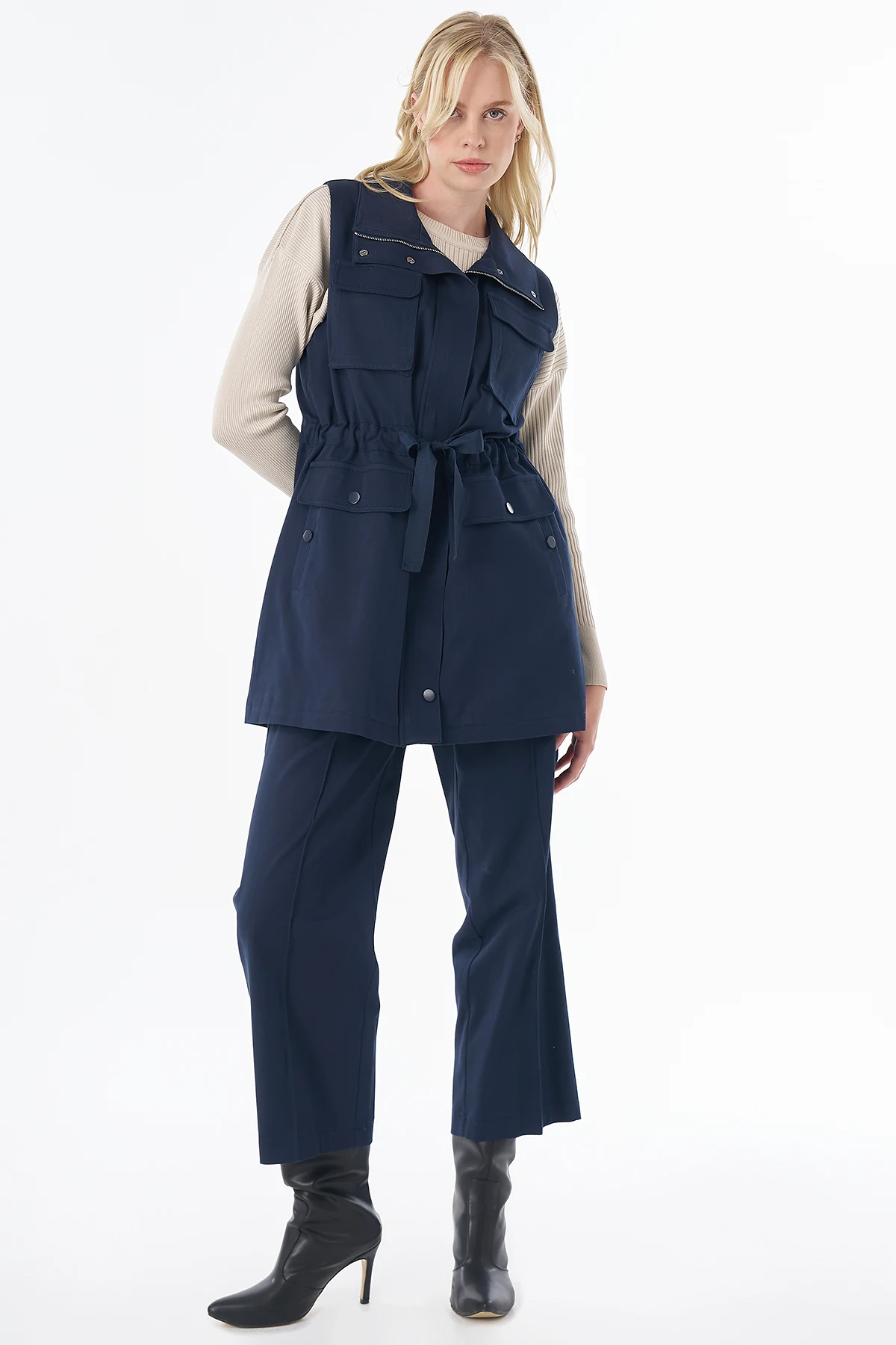 Grosgrain-Tie Two-Piece Set Navy 