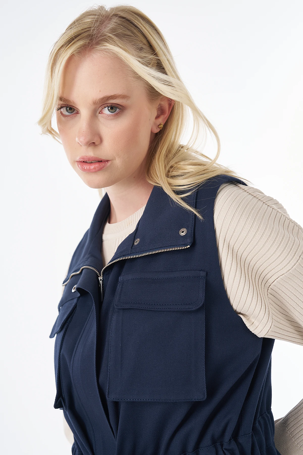 Grosgrain-Tie Two-Piece Set Navy 