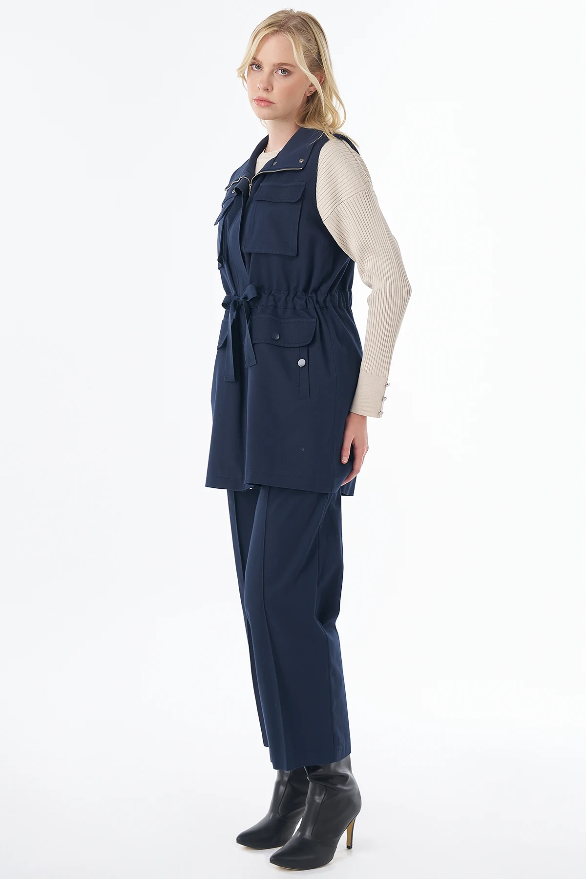 Grosgrain-Tie Two-Piece Set Navy 