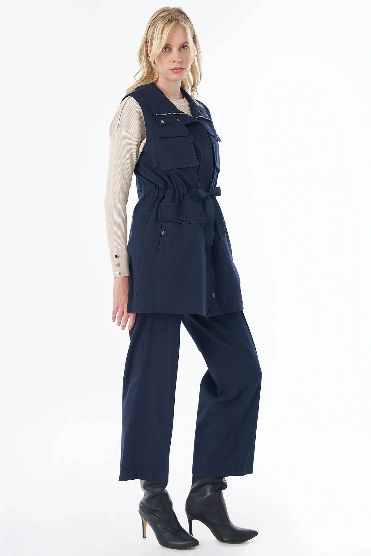 Grosgrain-Tie Two-Piece Set Navy 