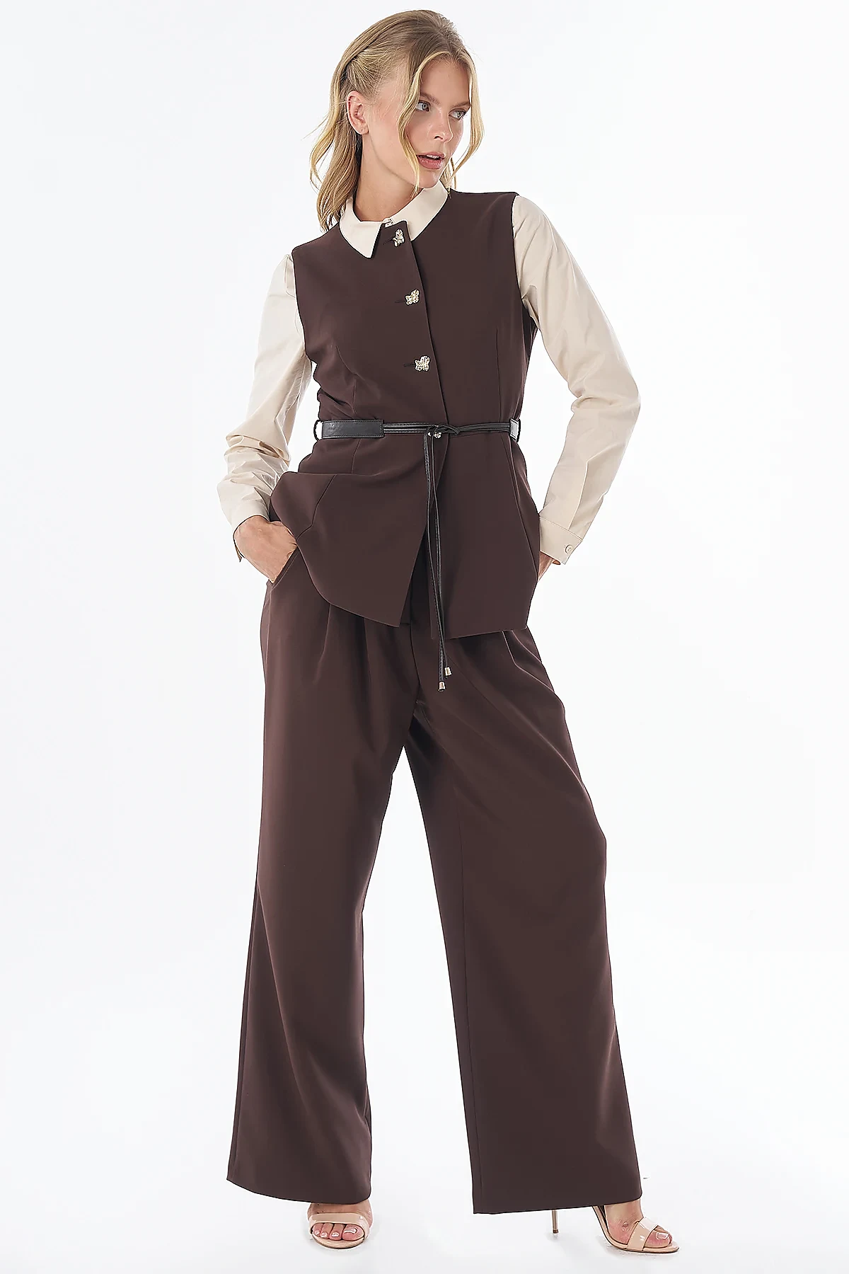 Vest and Trousers Two-Piece Set Brown 