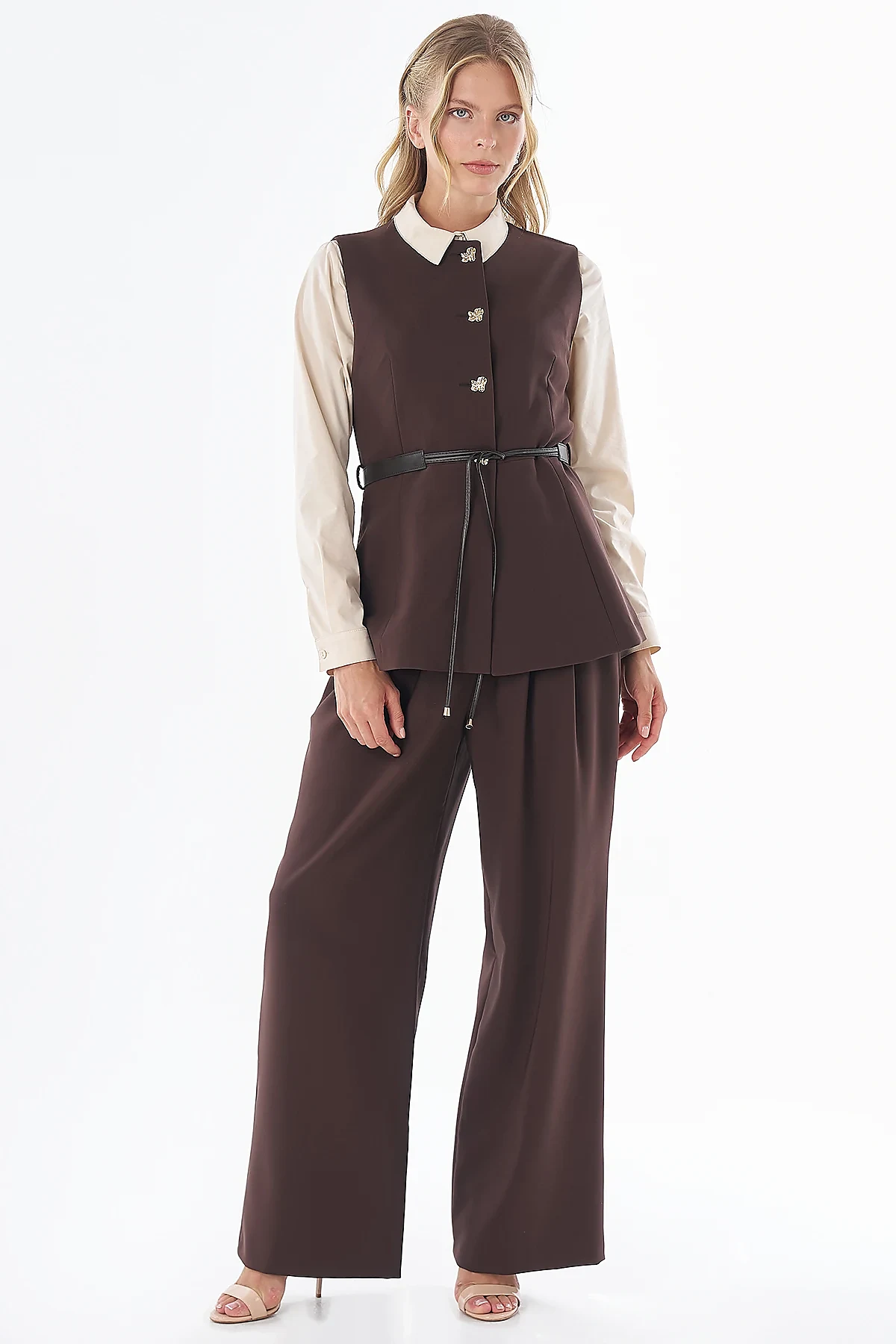 Vest and Trousers Two-Piece Set Brown 