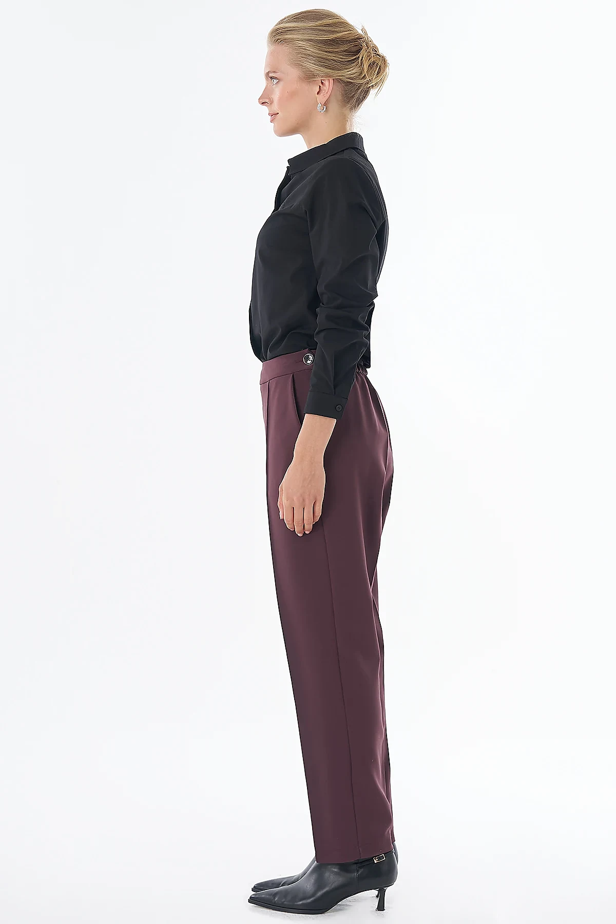 Düğme Detaylı Pantolon Bordo