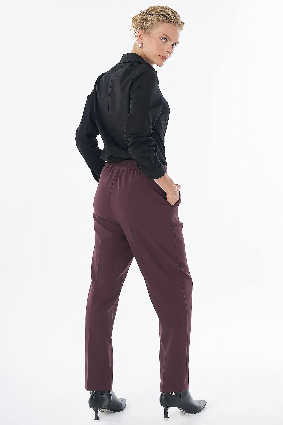 Düğme Detaylı Pantolon Bordo