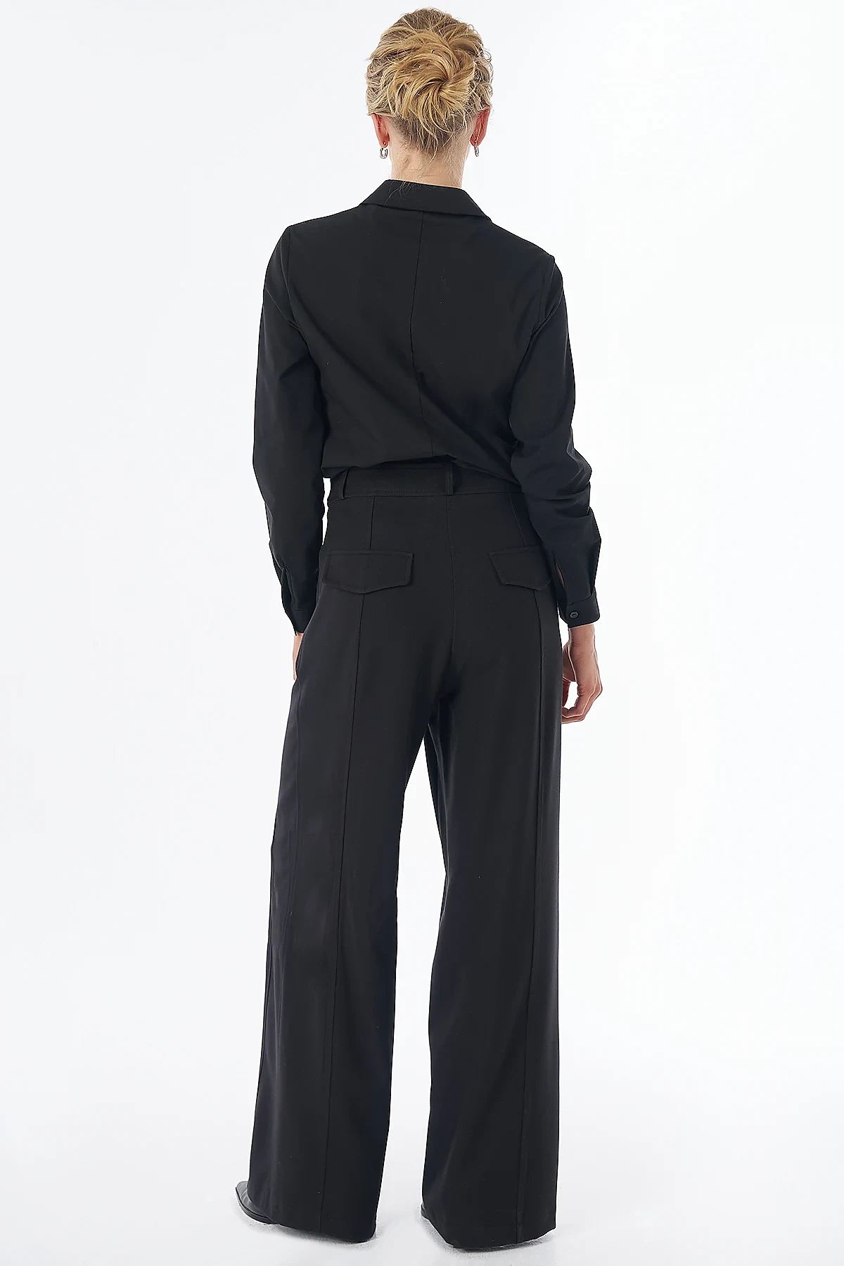 Stitch-Detail Wide-Leg Trousers Black 