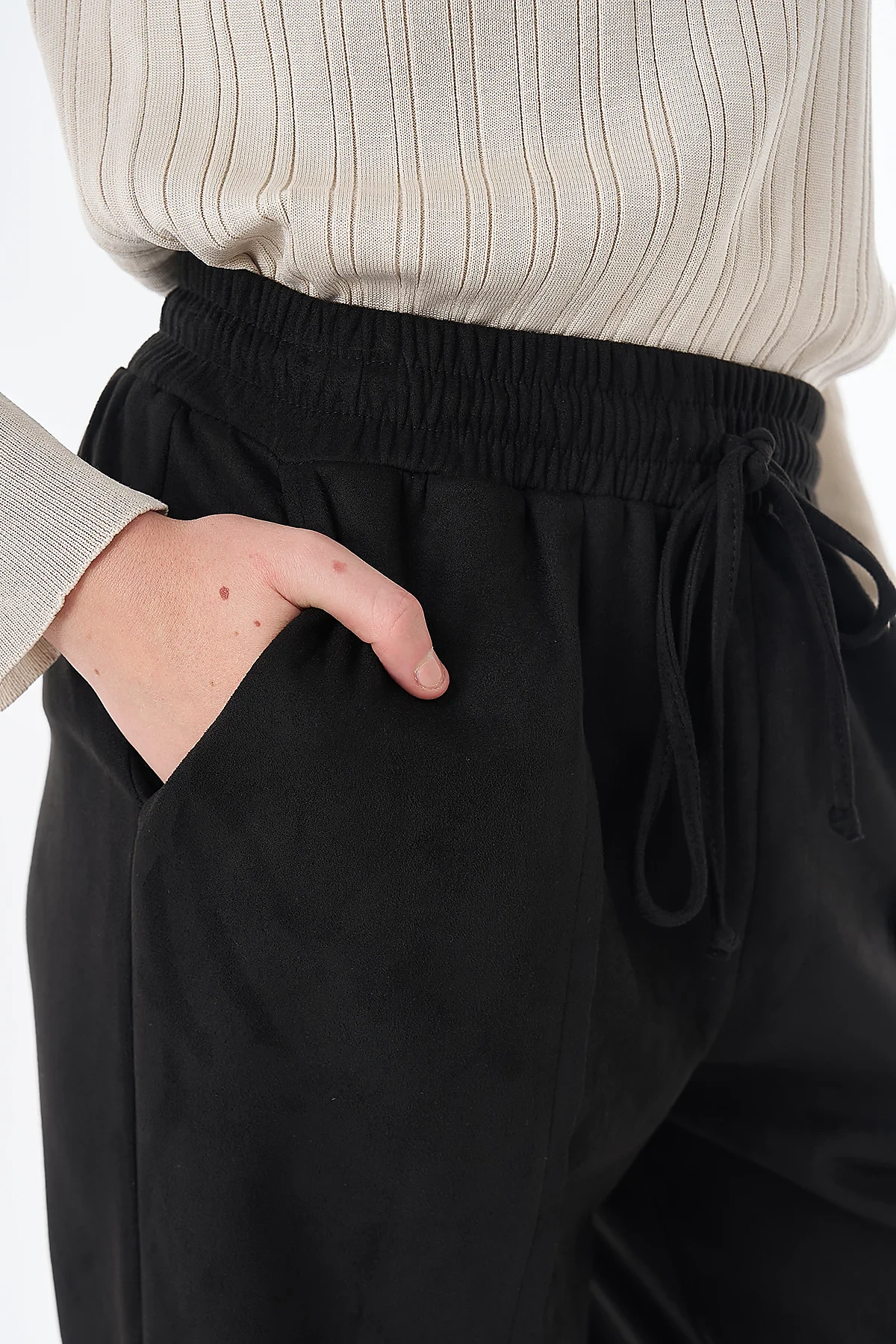 Elastik Bel Süet Pantolon Siyah