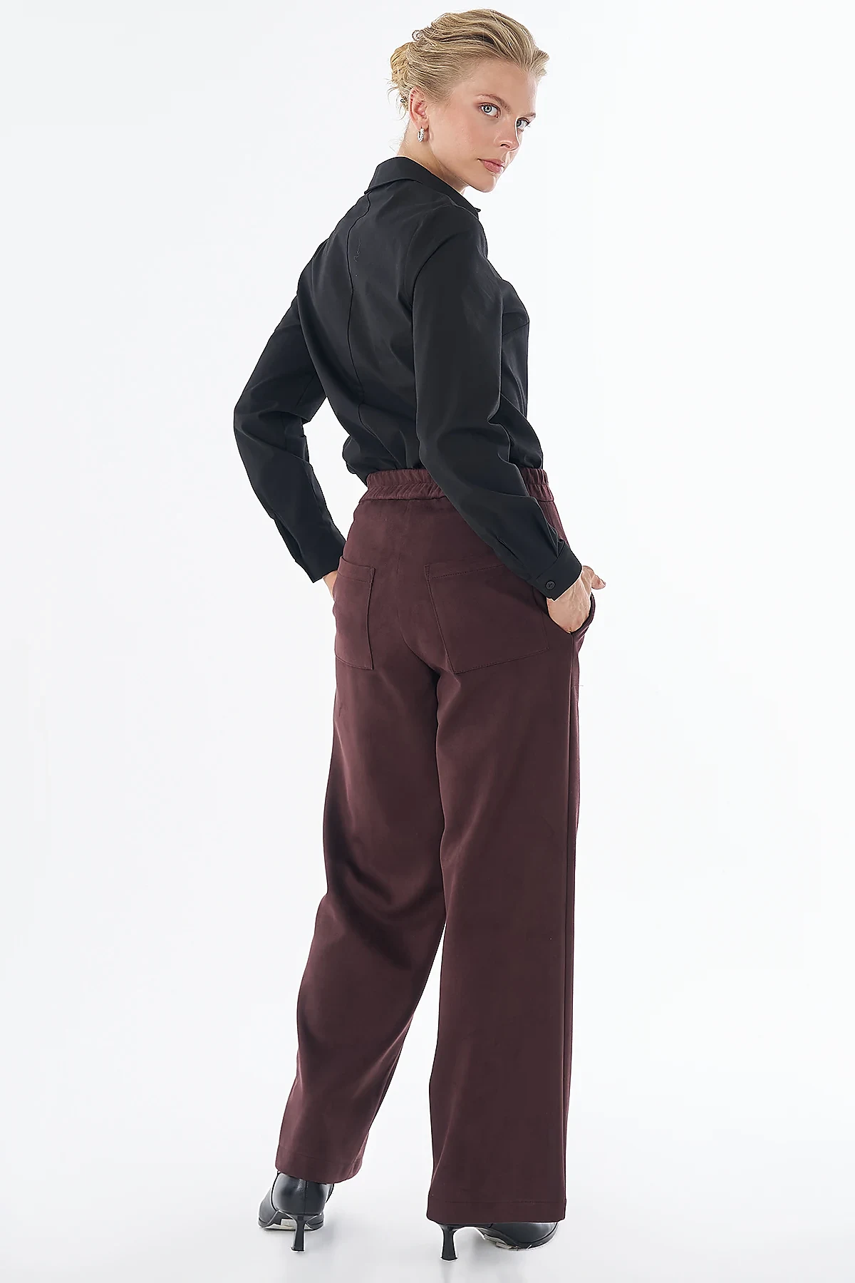 Topstitched Suede Trousers Brown 