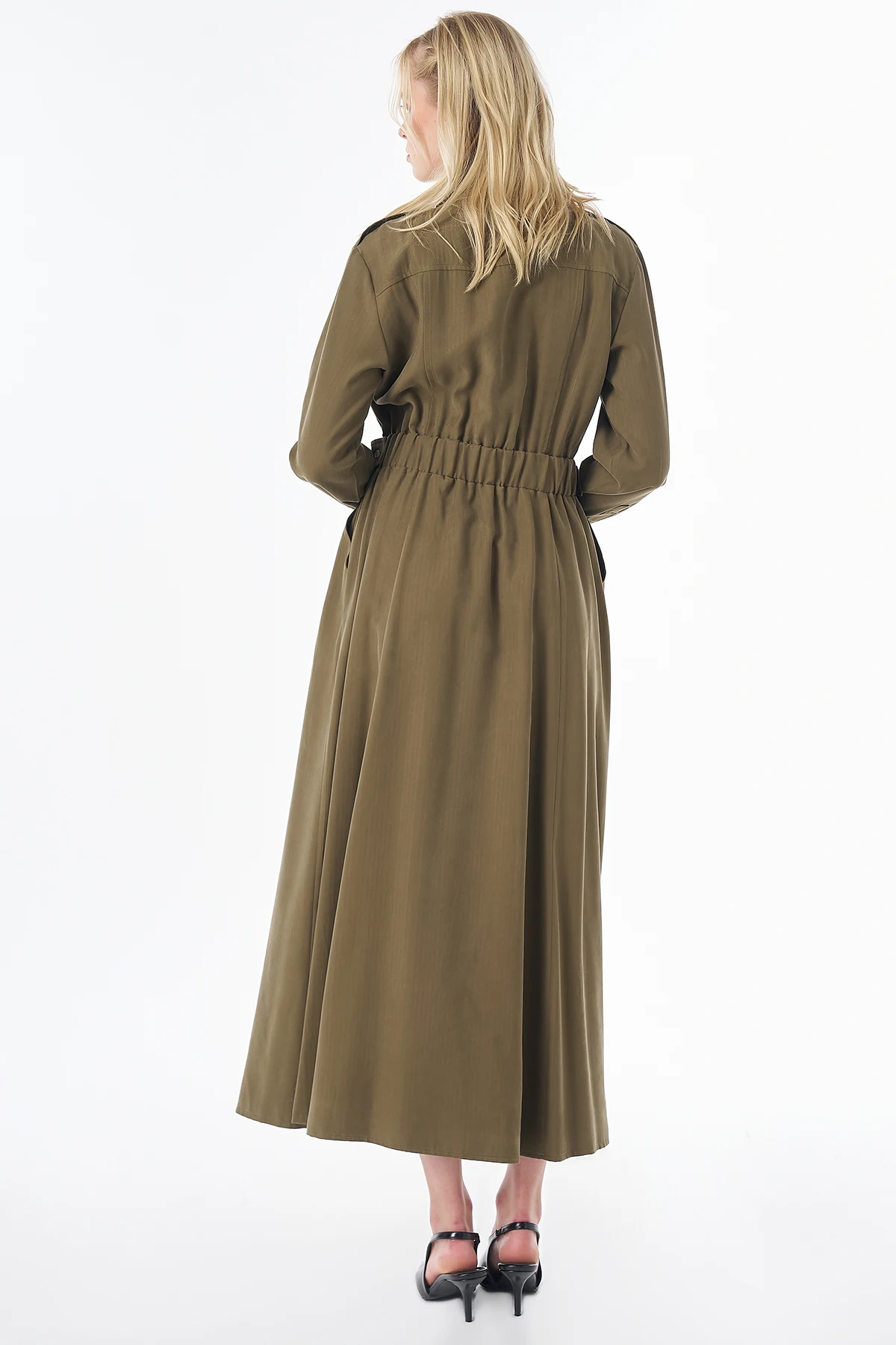 Rayon Shirt-Collar Dress Khaki 